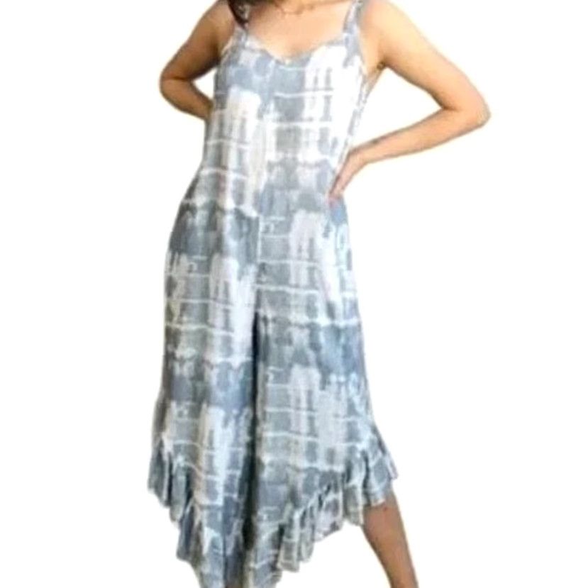 Vintage Japna Gray Tie Dye Ruffle Hem Jumpsuit Women's L Large Size 36" / US 14 / IT 50 - 2 Thumbnail