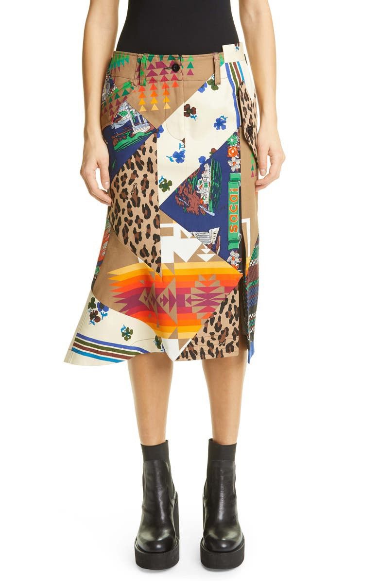 Sacai x Hank Willis Thomas patchwork asymmetric skirt