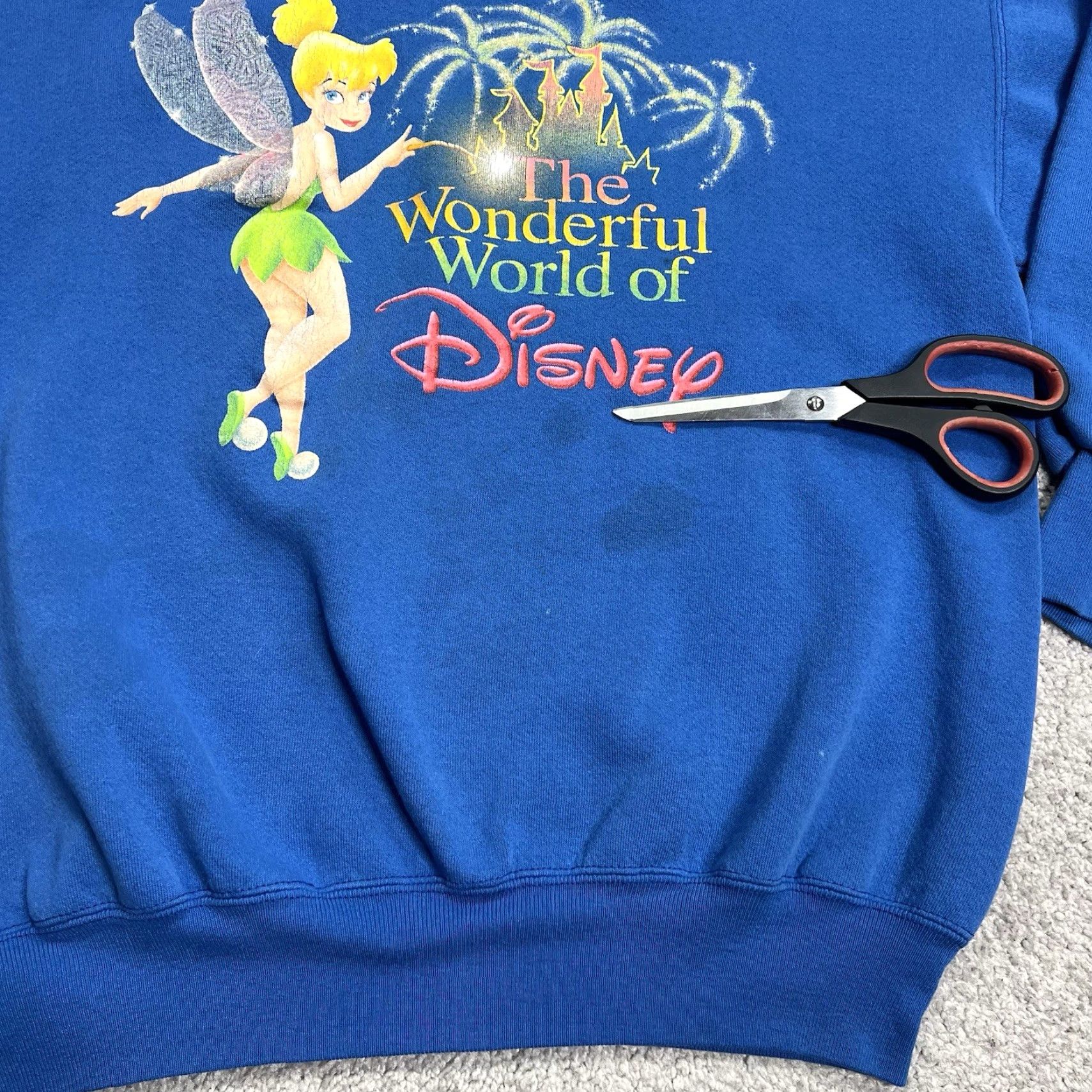 Disney VINTAGE Disney Tinker Bell Sweatshirt Unisex Adults Medium Blue Sweatshirt Fleece Lined Pullover Crew Neck Long Sleeve Graphic Print Logo Size M / US 6-8 / IT 42-44 - 5 Thumbnail