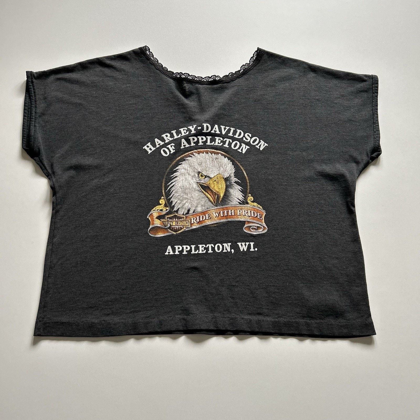 Vintage 90s Harley Davidson 3D Emblem Crop Top Shirt Large