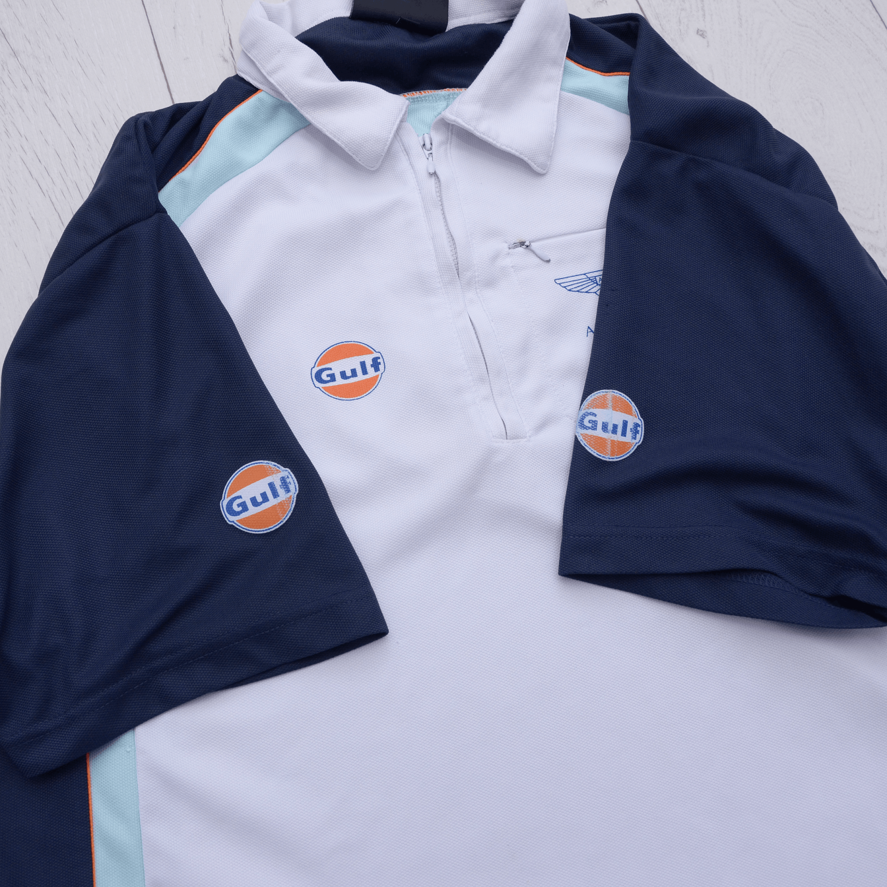 Vintage Aston Martin Racing Team Polo T-Shirt Gulf Rare Vintage XL-L Size US XL / EU 56 / 4 - 9 Thumbnail