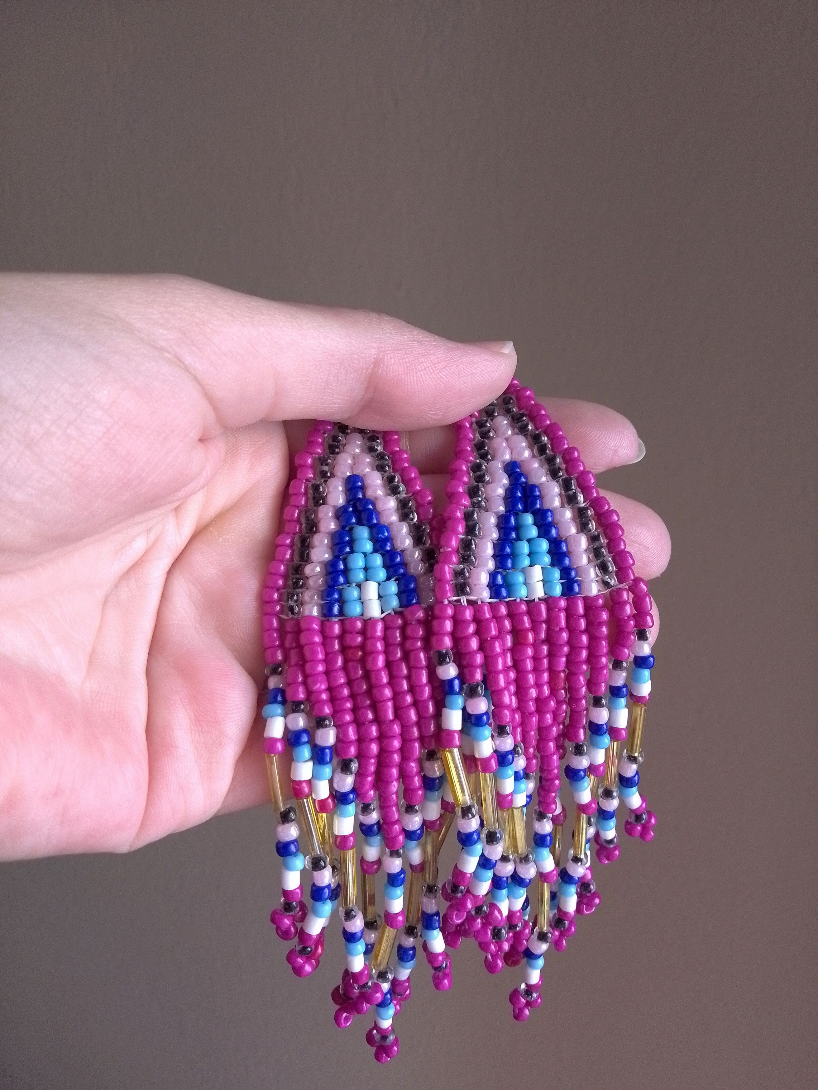 Handmade Earrings Long Fringe Pink Ethnic Tribal Elegant Alternative Size ONE SIZE - 4 Thumbnail