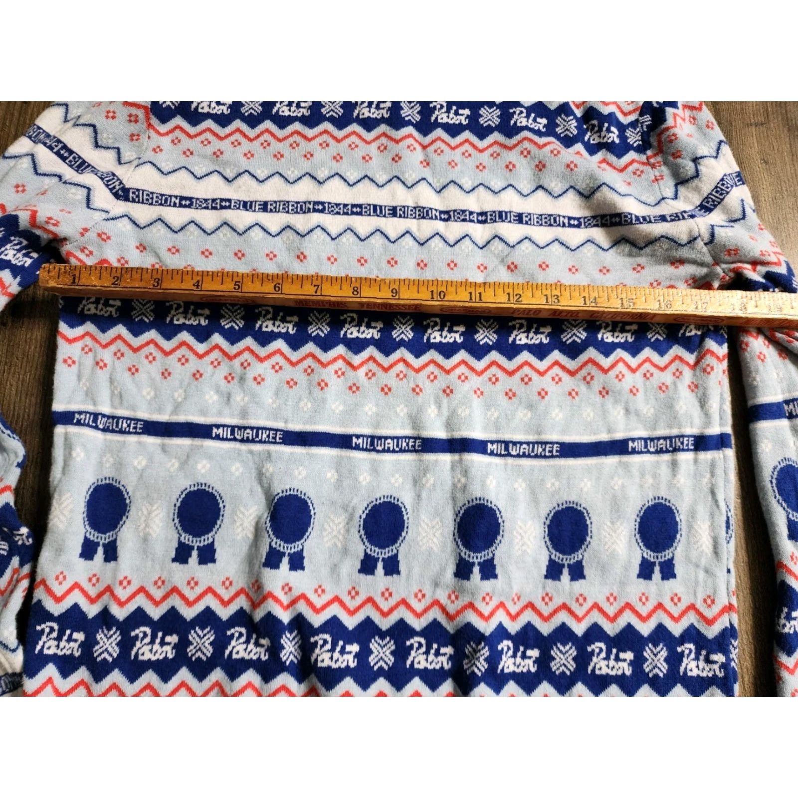 Vintage Womens Pabst Blue Ribbon Sweater Shirt All Over Print Pullover Christmas Ugly Knit Blue PBR Be er Size S / US 4 / IT 40 - 3 Thumbnail