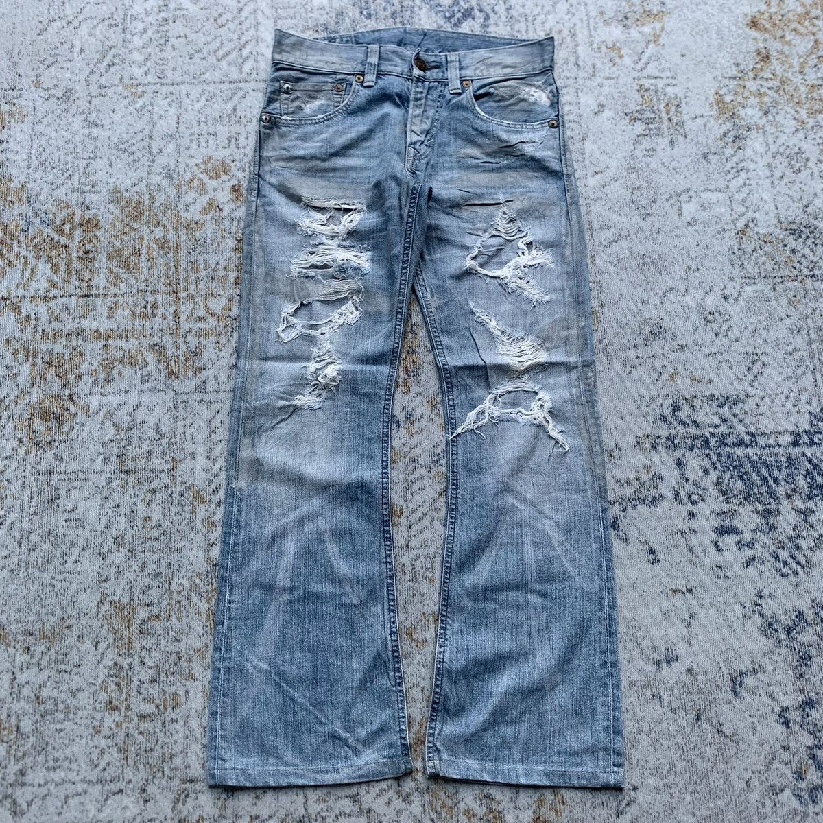 Japanese Brand × Vintage Rare Japanese Brand Edwin Blue Wash Distressed Flared Jeans Size US 30 / EU 46 - 1 Thumbnail
