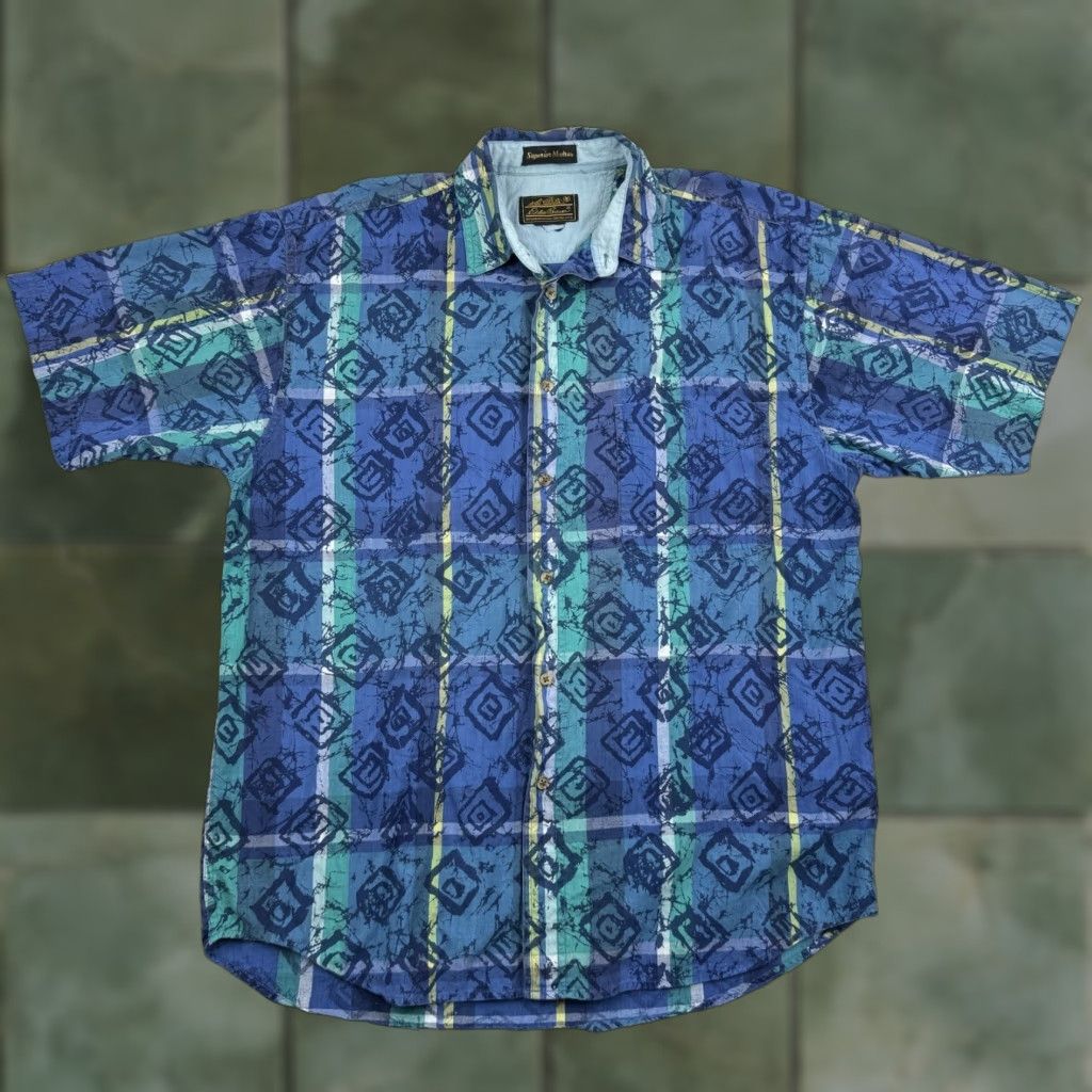 Eddie Bauer VINTAGE Eddie Bauer Button-Up Shirt Adult Medium Blue Tropical Hawaiian Tribal 90s Mens Size US M / EU 48-50 / 2 - 1 Thumbnail
