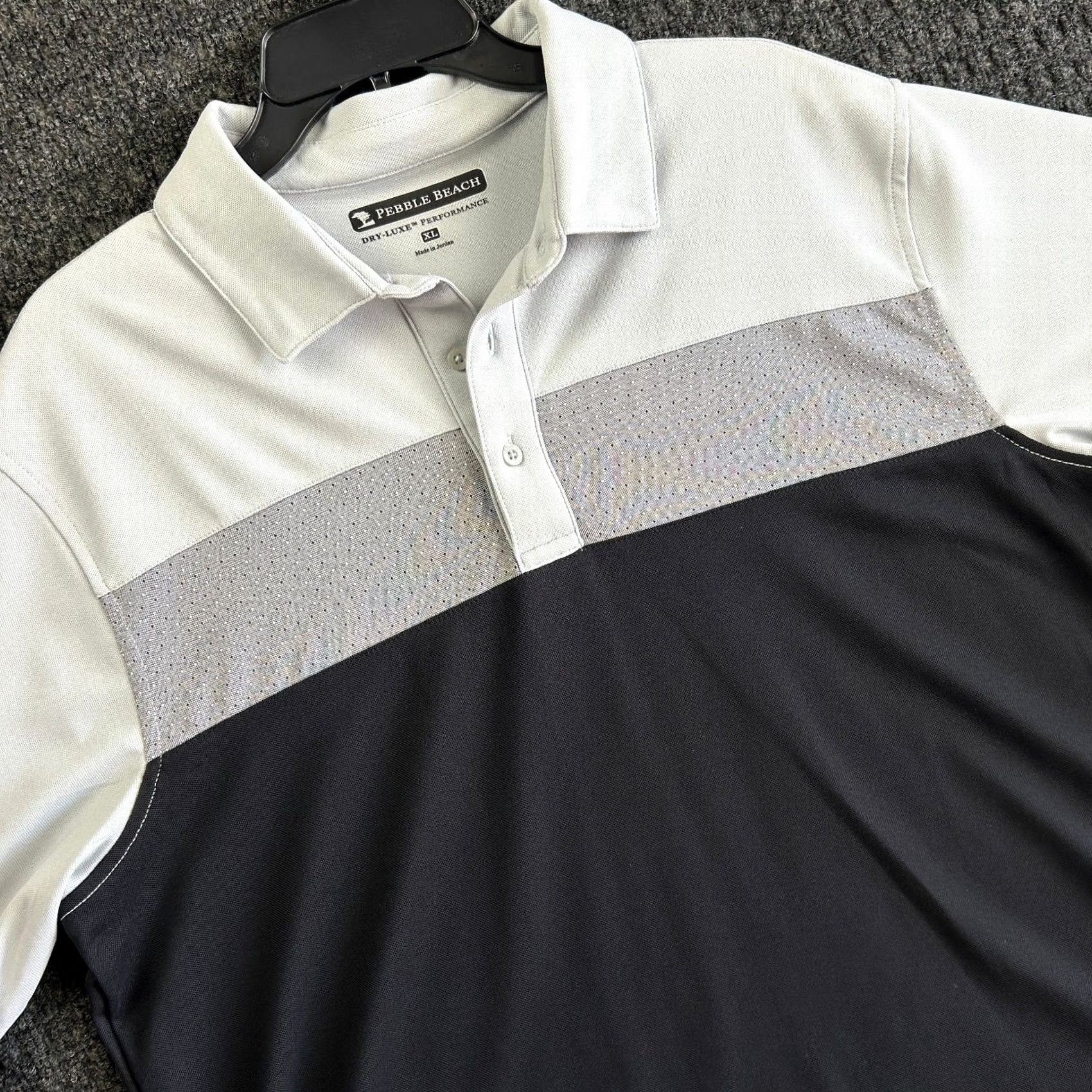 Vintage Pebble Beach Golf Polo Shirt Mens XL Blue Gray Stripe Dry-Luxe Performance Short Sleeve Size US XL / EU 56 / 4 - 2 Thumbnail