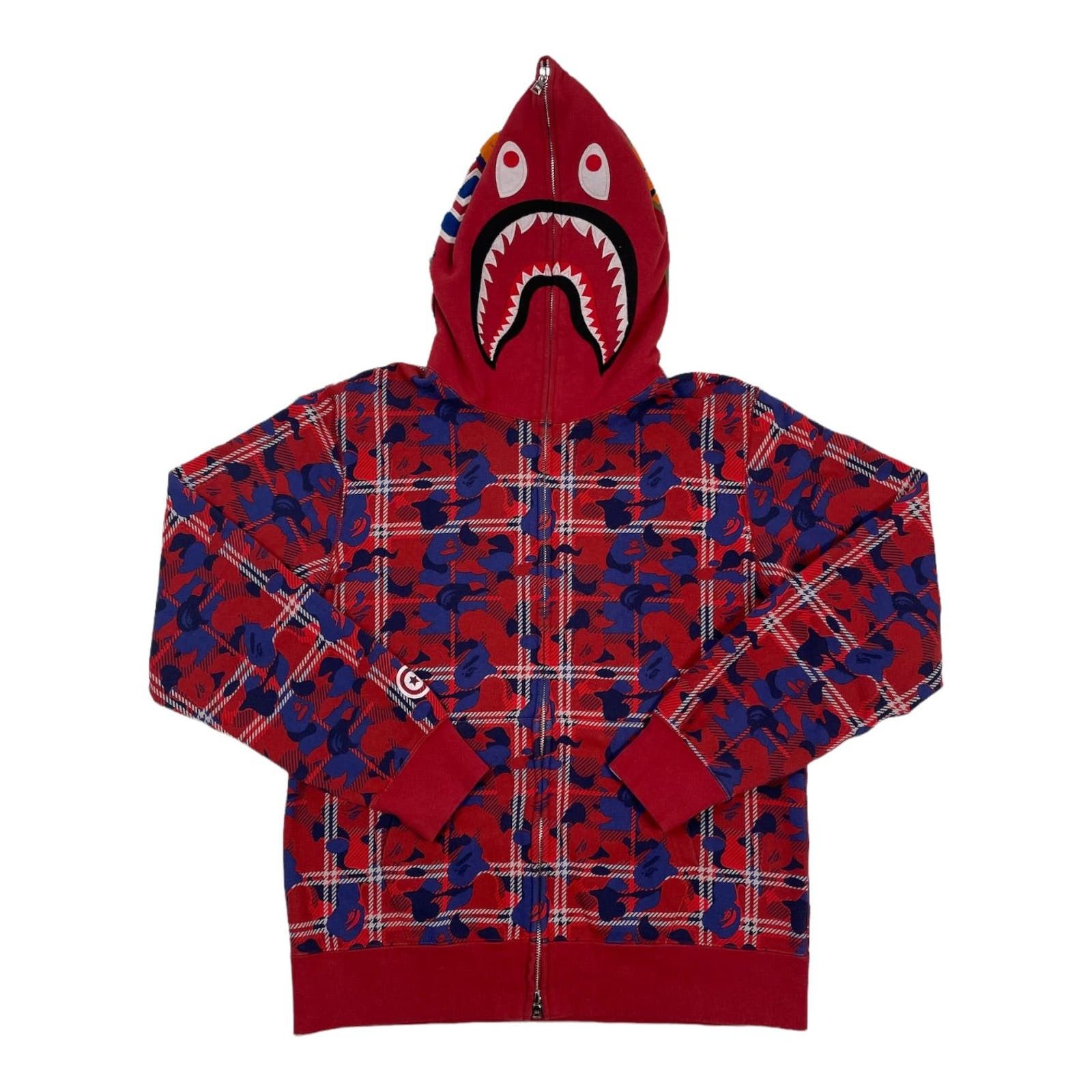 image of Bape Shark Full Zip Hooded Sweatshirt Check Camo, Men's (Size XL)