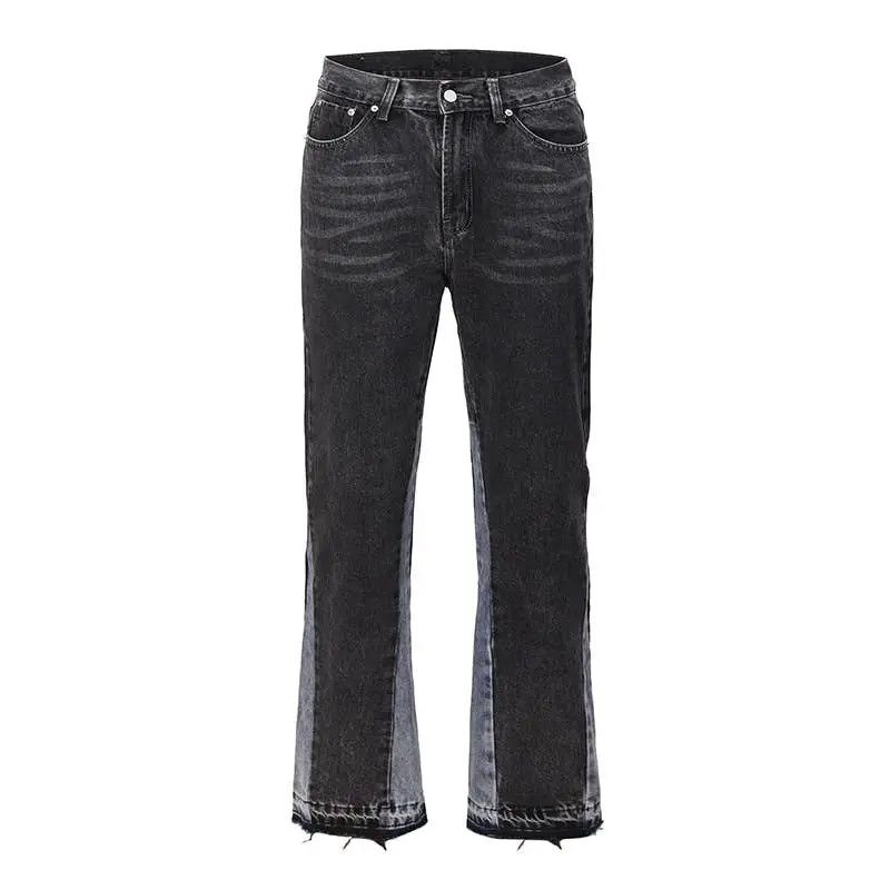 image of Avant Garde Patchwork Mens Flared Jeans in Black (Size 34)