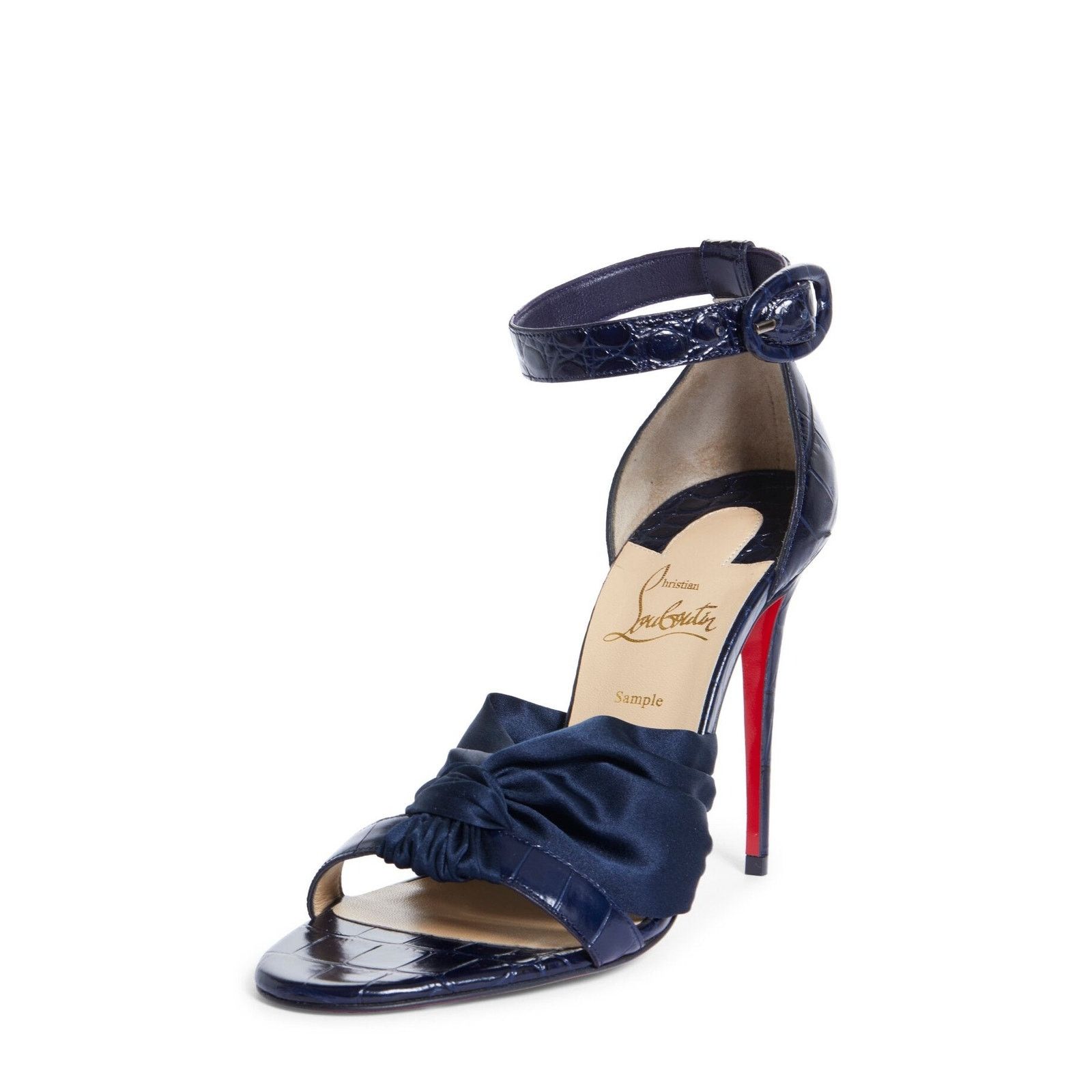 Christian Louboutin Ruban 100 Blue Croc Satin Ankle Strap Sandal Heel Pump 42 Size US 12 / IT 42 - 8 Thumbnail