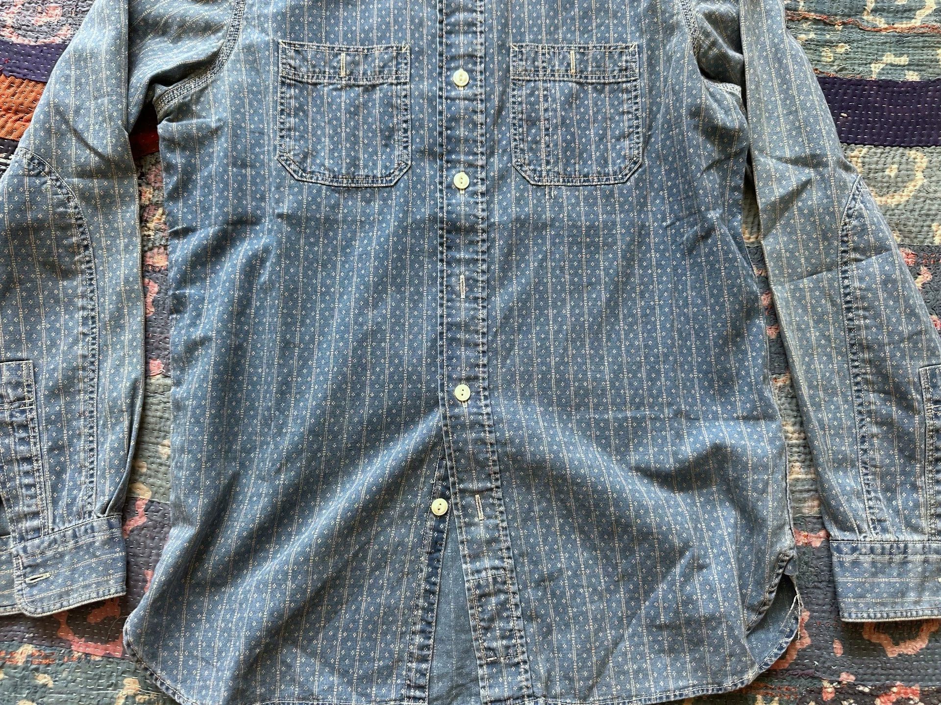 RRL Ralph Lauren RRL Cat Claw Washed Indigo Distressed Shirt S Size US S / EU 44-46 / 1 - 4 Thumbnail