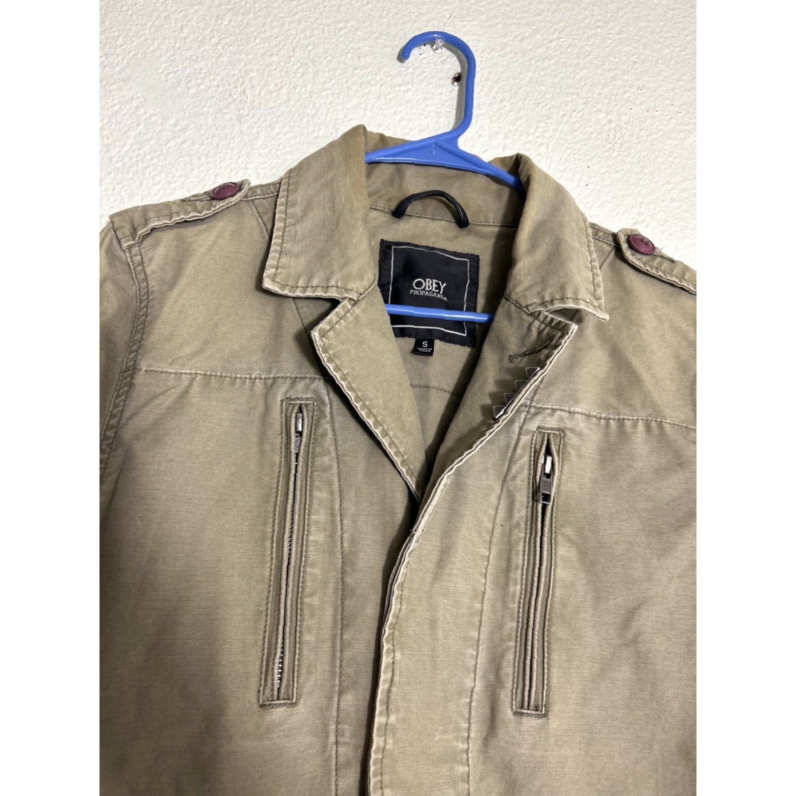 Obey VINTAGE Obey Womens Small Army Green Field Jacket Pocket Buttons Cinched Size S / US 4 / IT 40 - 3 Thumbnail