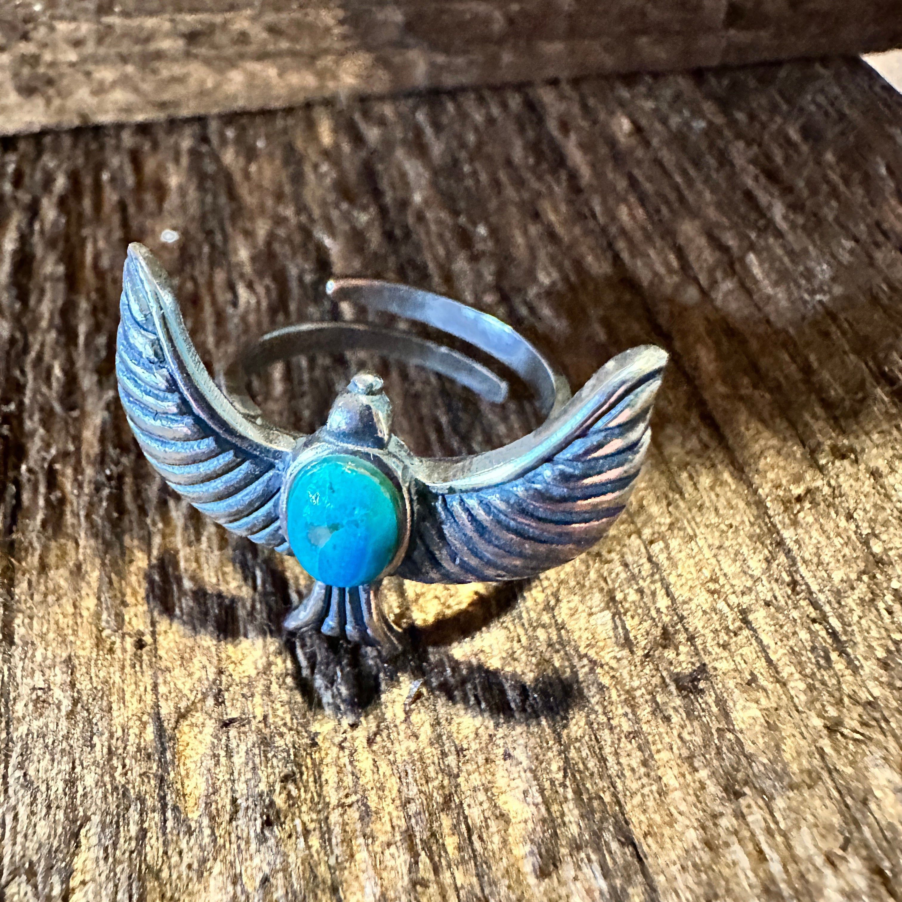 Other Eagle Emblem Turquoise Sterling Silver Ring – Handcrafted Na Size ONE SIZE - 5 Thumbnail