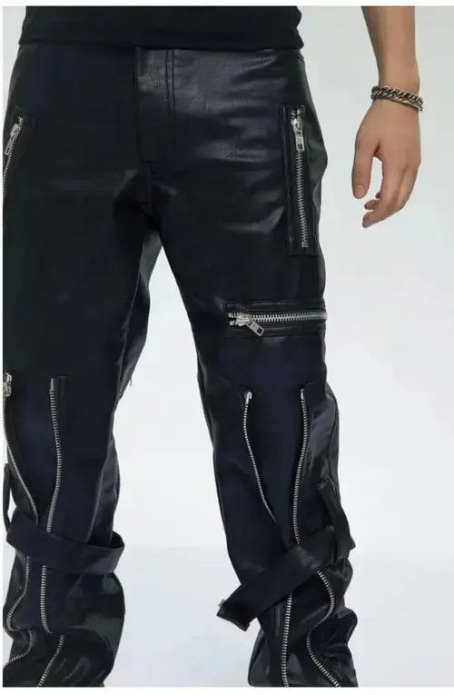 Japanese Brand Pu Leather Pants with Zippers Belt Size US 30 / EU 46 - 2 Thumbnail