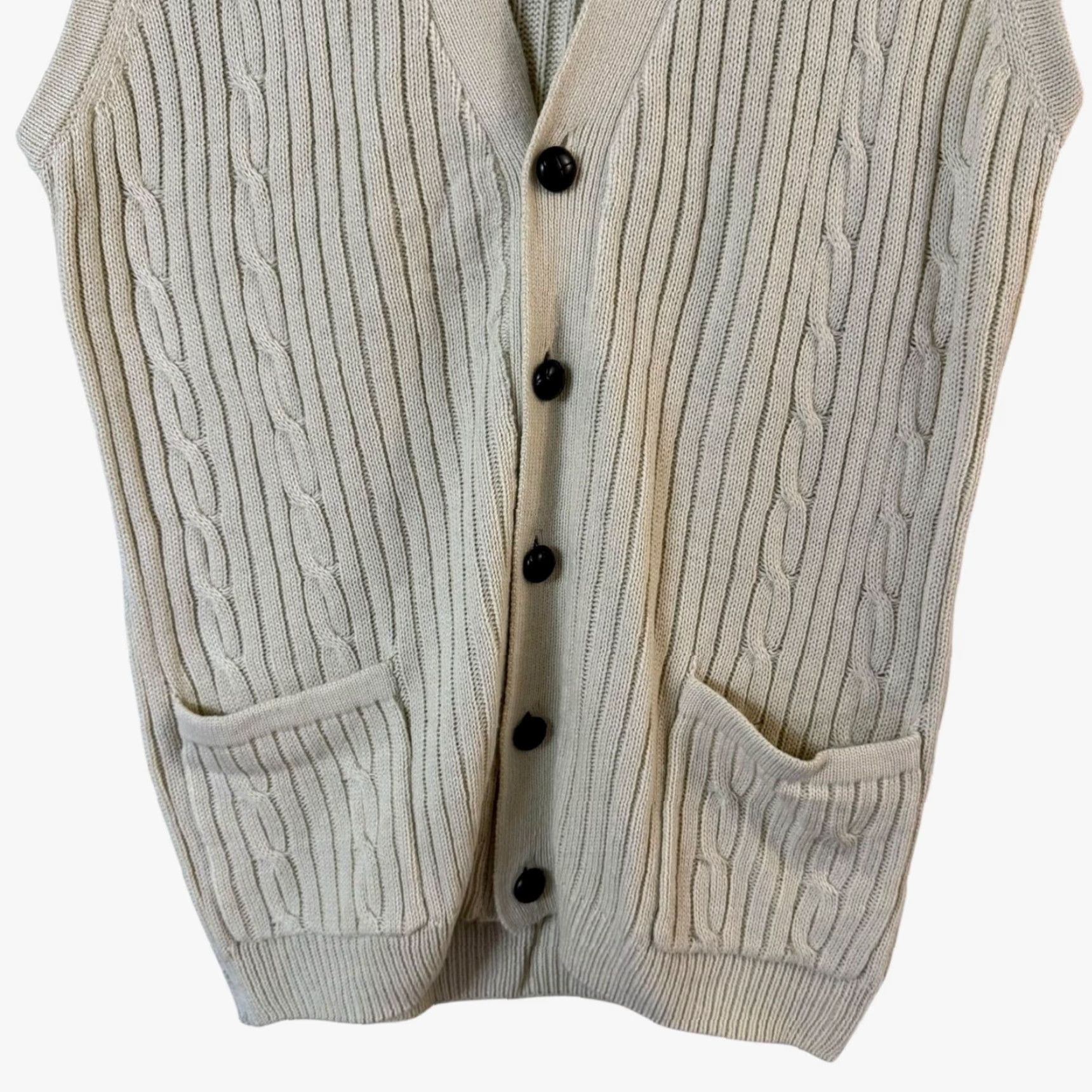 Blair VINTAGE John Blair Cable Knit Sweater Vest Button-Up V-Neck Cream Men's Medium Size US M / EU 48-50 / 2 - 6 Thumbnail