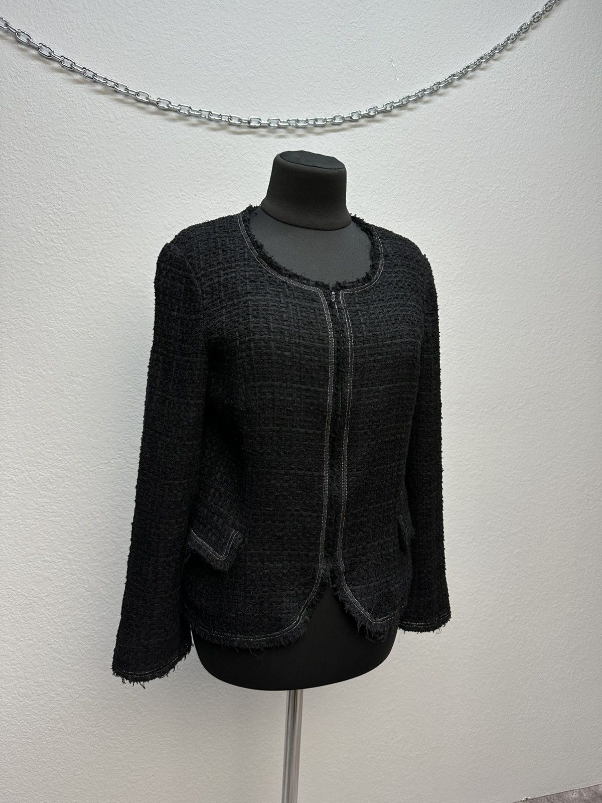 Chanel Authentic CHANEL Tweed Blazer Jacket Cotton Logo Black Size S / US 4 / IT 40 - 2 Thumbnail