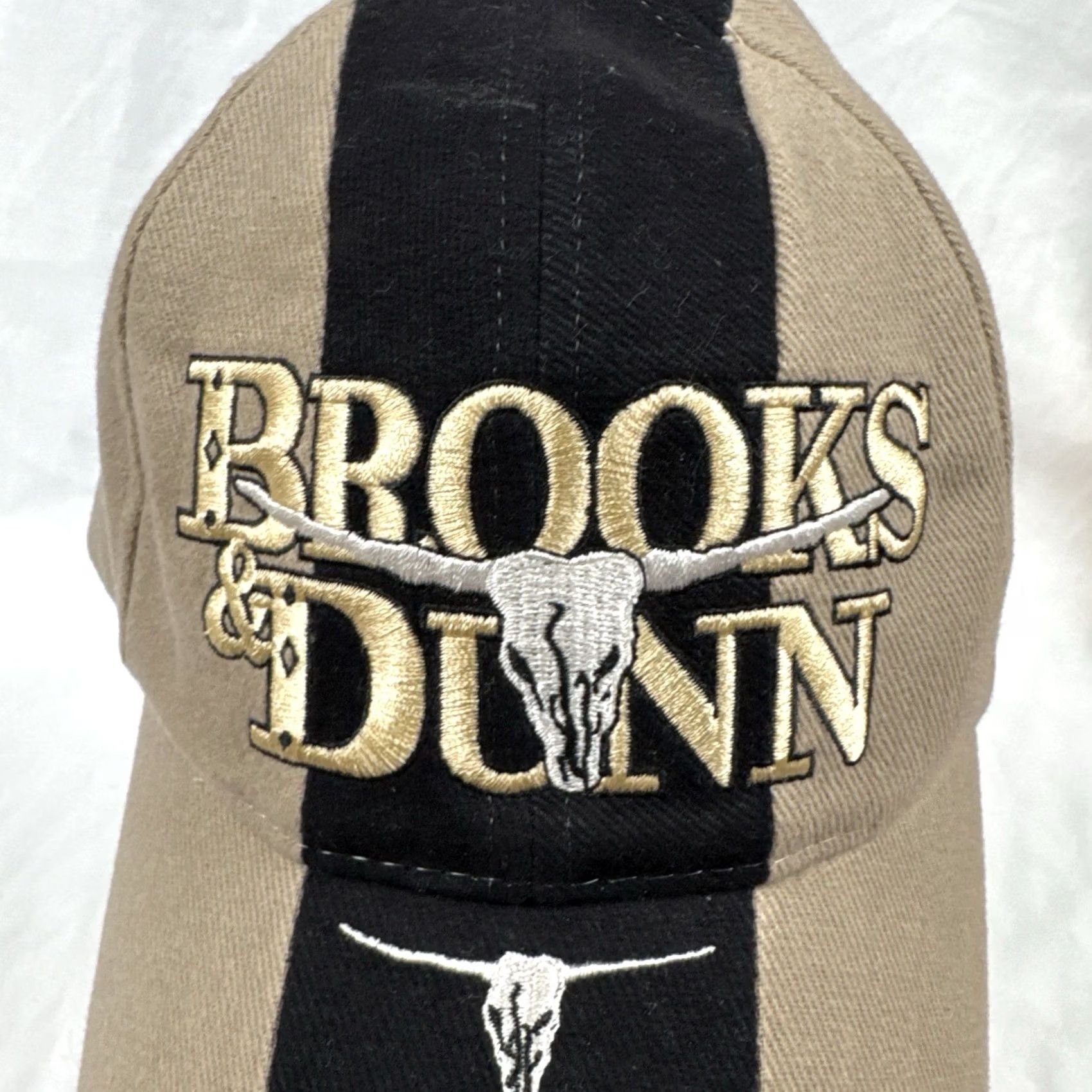 Brooks Y2K Brooks & Dunn Band Hat Country Western Strapback Longhorn Skull Beige Black Mens Size ONE SIZE - 2 Thumbnail
