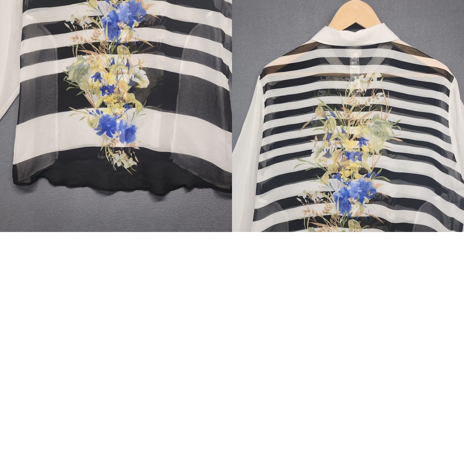 Vintage Chicos Top Womens XL Semi Sheer Long Sleeve Button Up Floral Striped Boho Size XL / US 12-14 / IT 48-50 - 9 Thumbnail