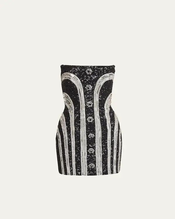 o1s1wg110725 Sequin Bustier Stripe Mini Dress in Black