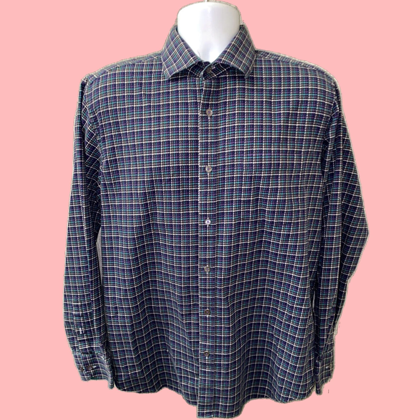 BUGATCHI Bugatchi Uomo Plaid Long Sleeve Button Up Shirt Multicolor Large Mens Size US L / EU 52-54 / 3 - 1 Thumbnail
