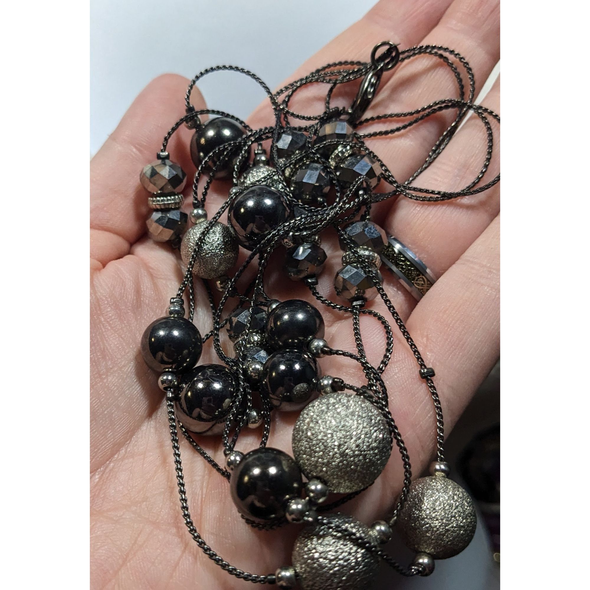 Other Glam Goth Layered Station Necklace Black And Silver Tone Bea Size ONE SIZE - 5 Thumbnail