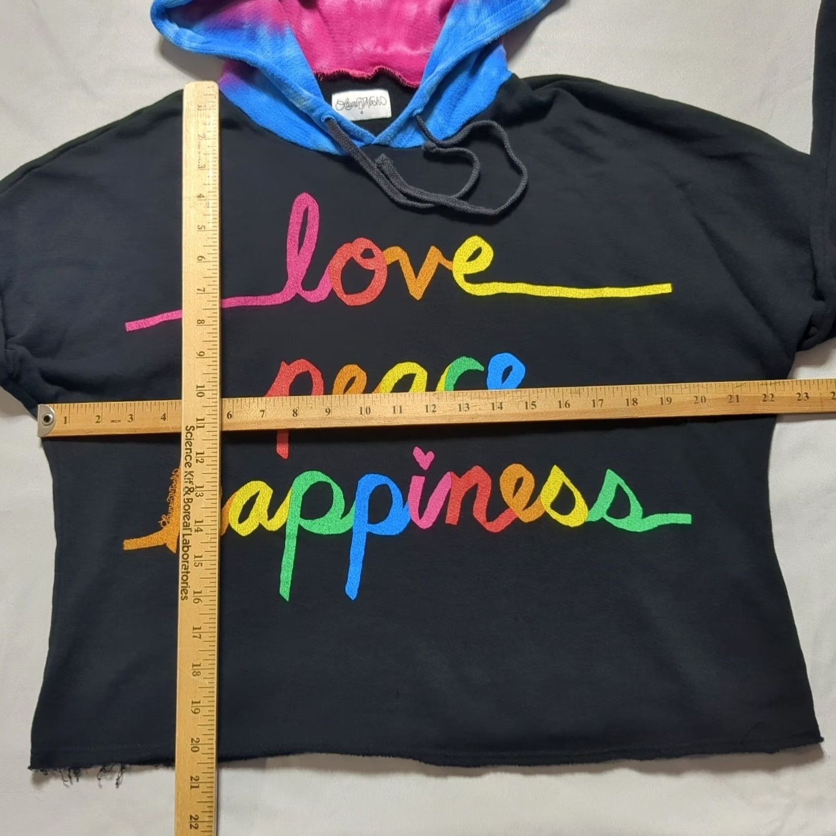 Vintage Lauren Moshi Hoodie Cropped Black Tie Dye Hood Love Peace Happiness Small Womens Sleeve Long Pullover Graphic Print Casual Satin? Size S / US 4 / IT 40 - 7 Thumbnail