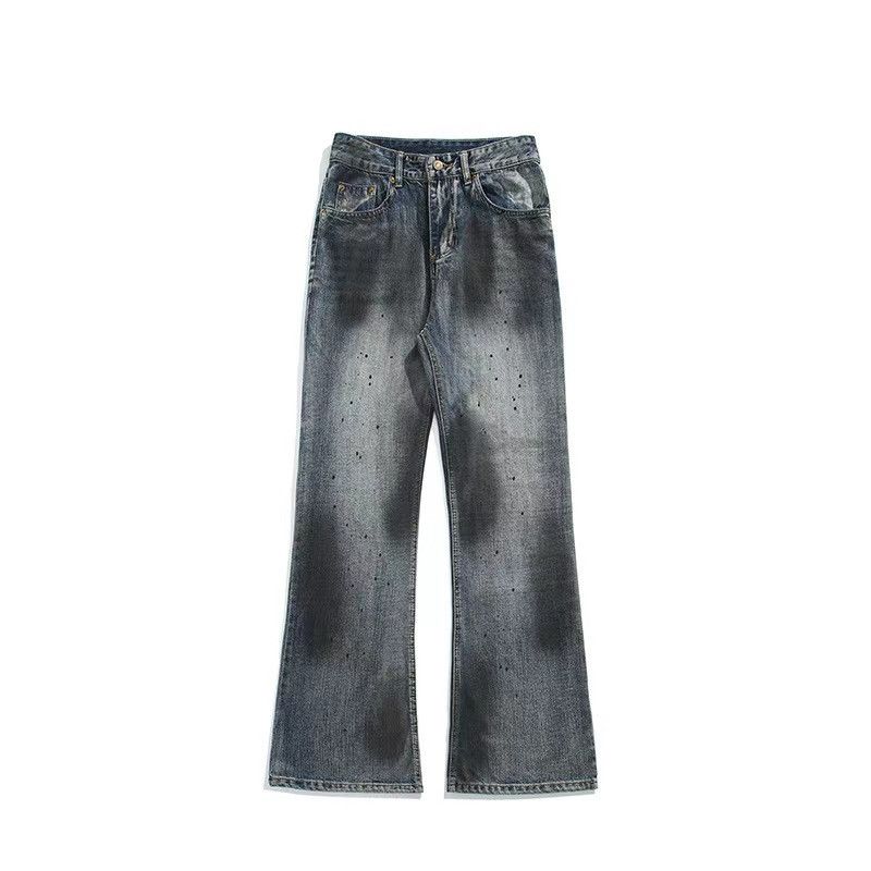 Ink Dot Vintage Washed Micro Flare Denim Trousers