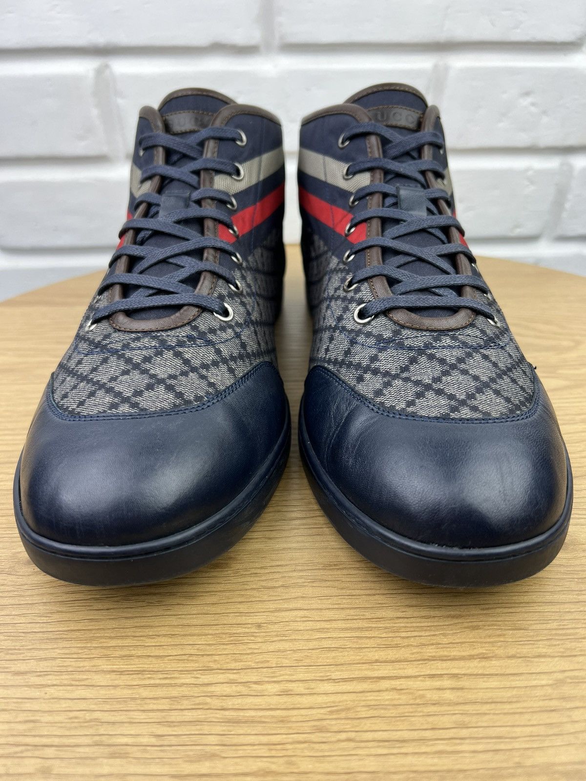 Gucci GUCCI Sneakers Hi Top Leather Shoes Diamante Monogram Size US 13 / EU 46 - 4 Thumbnail