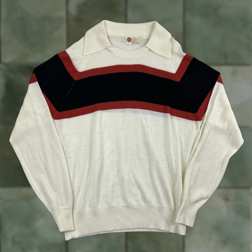 Sears VINTAGE Sears Sweater Men Adult XL White Striped Collared Pullover Classic 60s Mens Size US XL / EU 56 / 4 - 1 Thumbnail