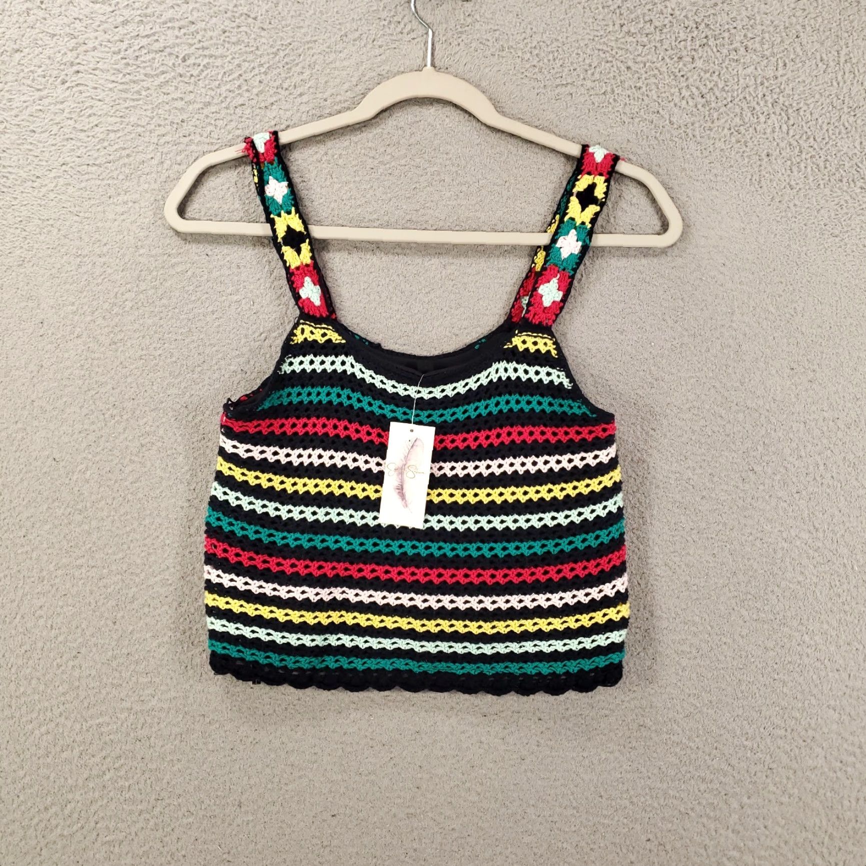 Jessica Simpson JESSICA SIMPSON Crochet Striped Cropped Tank Top Womens XS Multicolor Bohemian NWT Size XS / US 0-2 / IT 36-38 - 2 Thumbnail