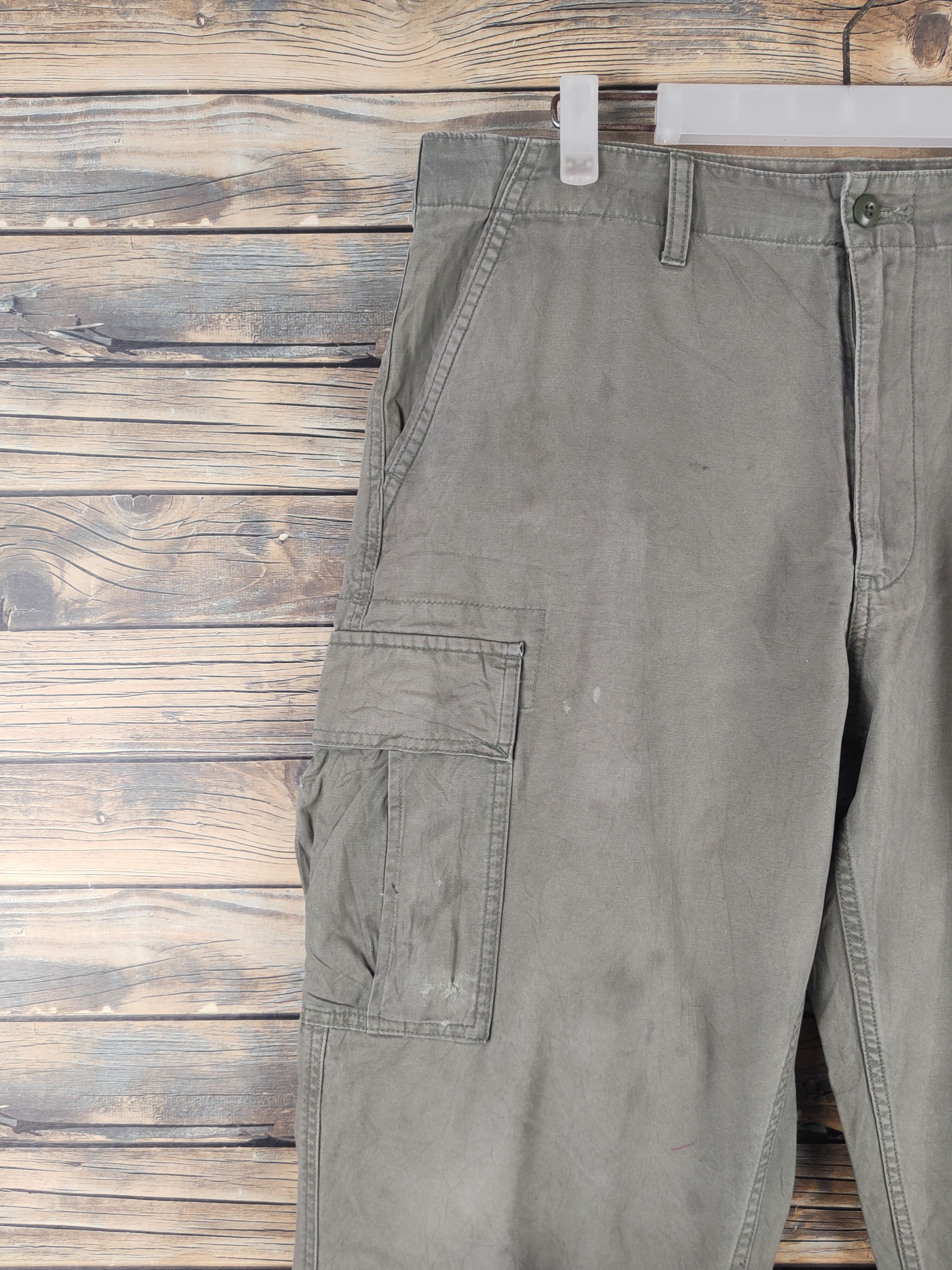 Japanese Brand DL Uniqlo Army Green Faded Multipocket Cargo Pants #46-280T Size US 36 / EU 52 - 3 Thumbnail