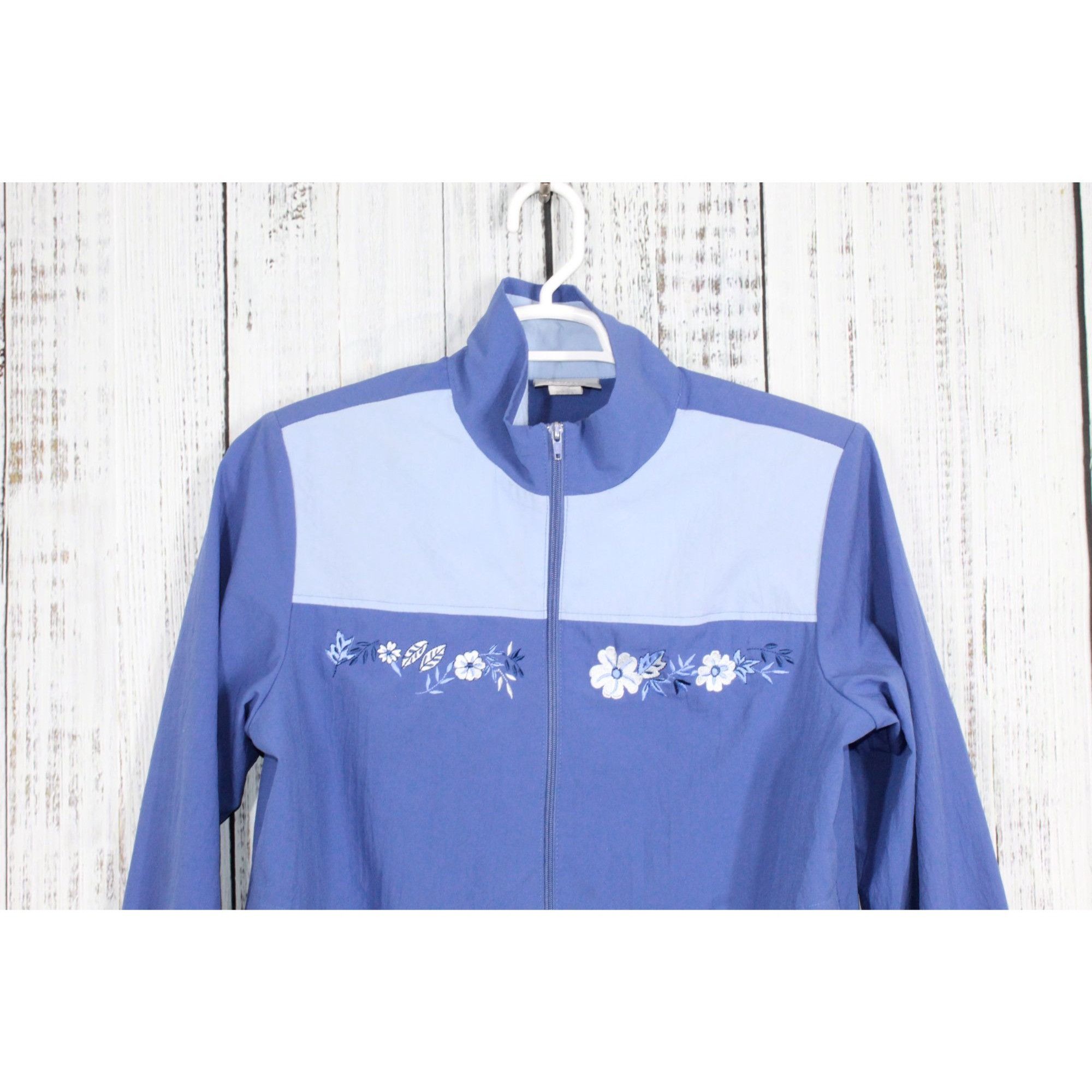 Blair Vintage 90s Blair Women's Blue Embroidered Flowers Track Jac Size M / US 6-8 / IT 42-44 - 2 Thumbnail