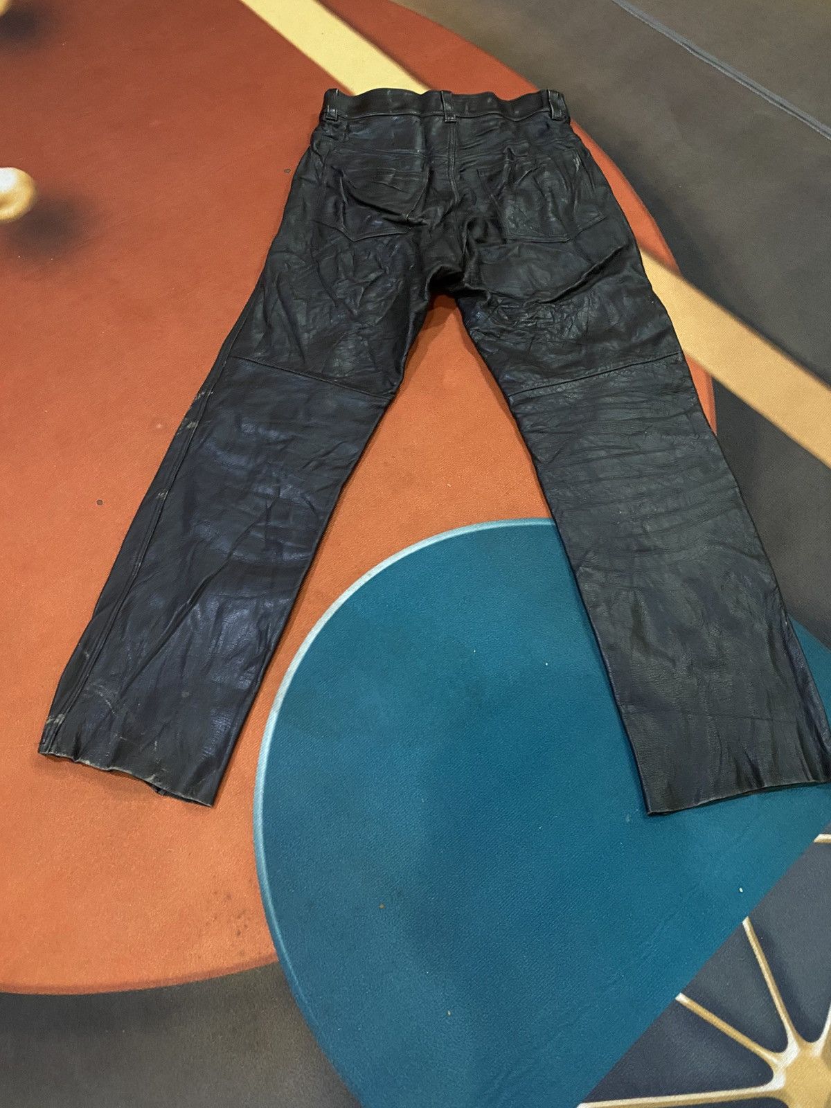 Genuine Leather Vintage NAVY RIDER Black Leather Biker Pant Genuine Leather Size US 29 - 18 Thumbnail