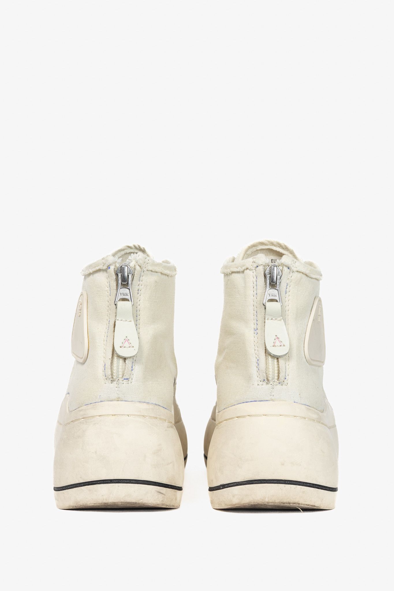 R13 R13 Kurt Ecru Canvas Lace-Up Platform High-Top Sneakers Size US 7 / IT 37 - 3 Thumbnail