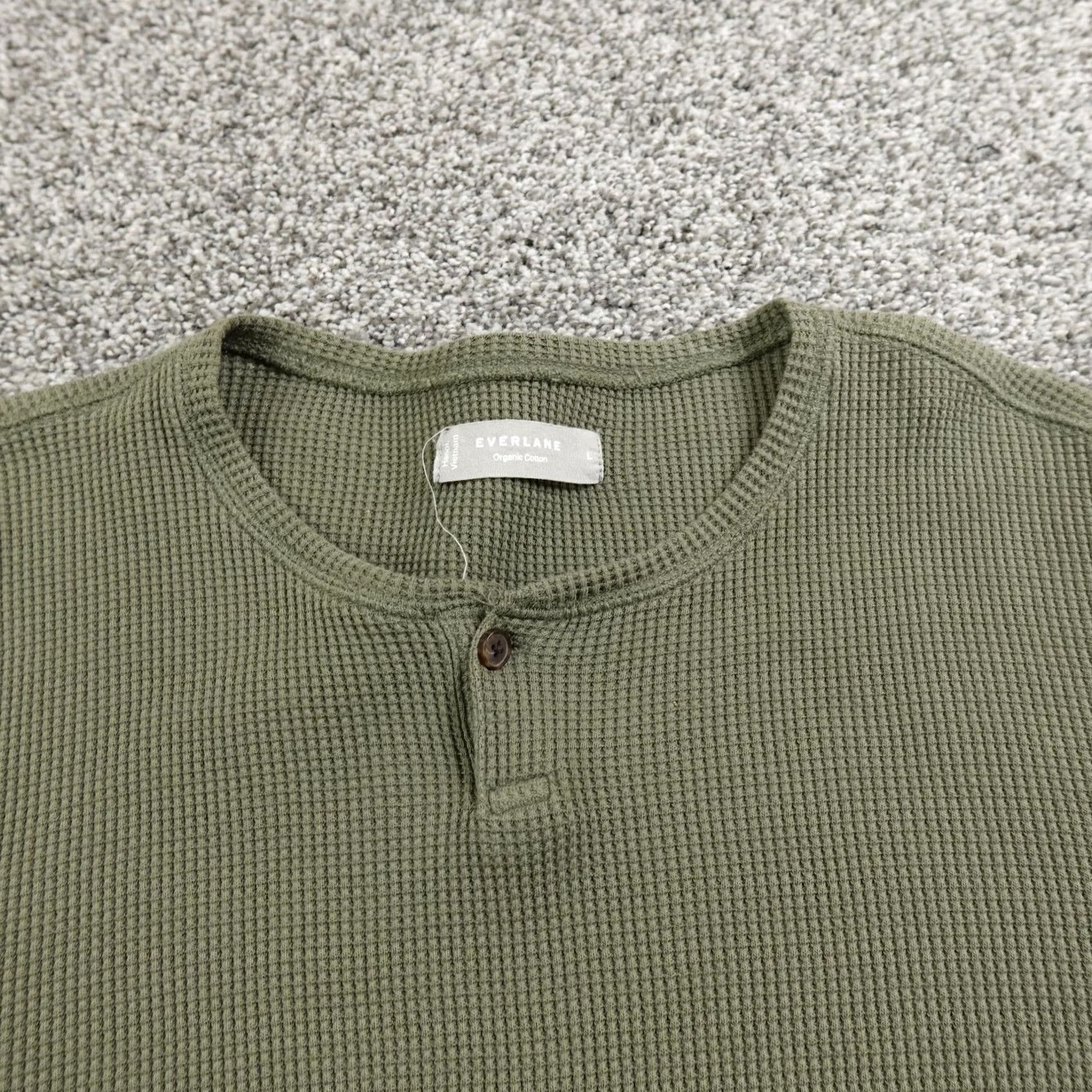 Everlane Everlane Shirt Mens L Green Organic Cotton Waffle Thermal Henley Long Sleeve Size US L / EU 52-54 / 3 - 3 Thumbnail