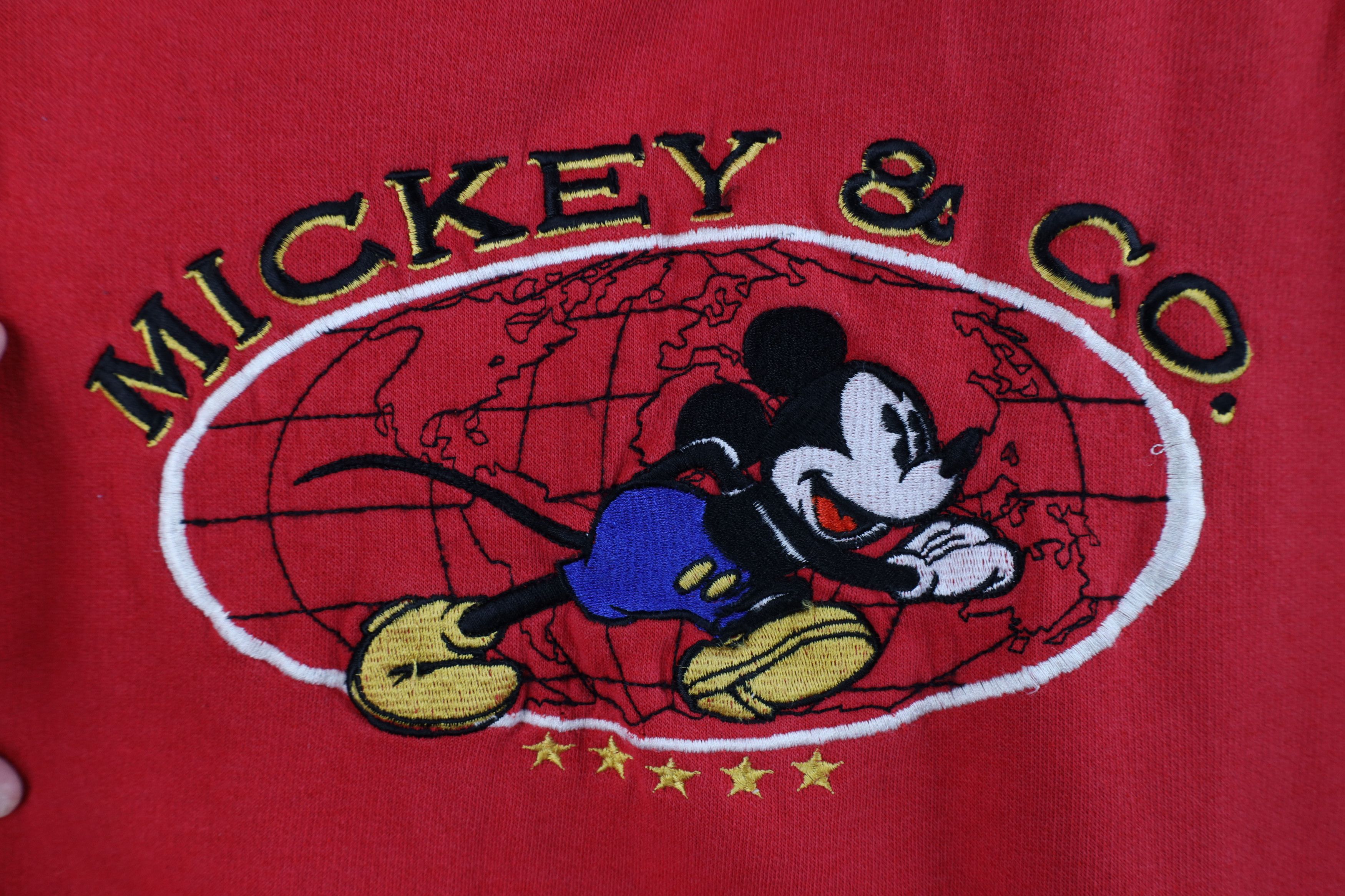 Disney × Vintage Vintage 90s Disney Mickey Mouse Elbow Patch Sweatshirt Red Size M / US 6-8 / IT 42-44 - 4 Thumbnail
