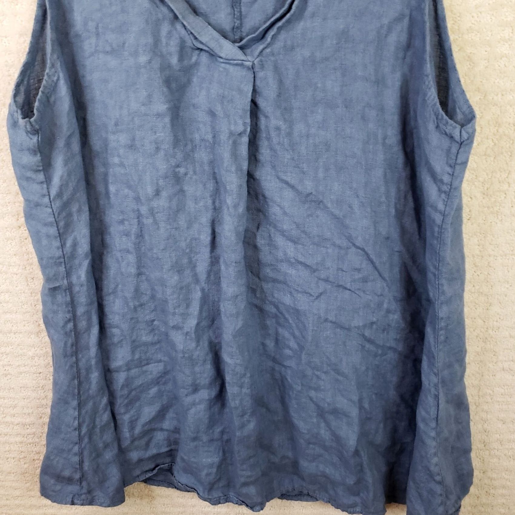 Vintage Cobblestone Living Top Womens XL Blue 100% Linen Italy Boat Neck Sleeveless Tunic Boho Beach Linen Blouse Vintage? No Size XL / US 12-14 / IT 48-50 - 4 Thumbnail