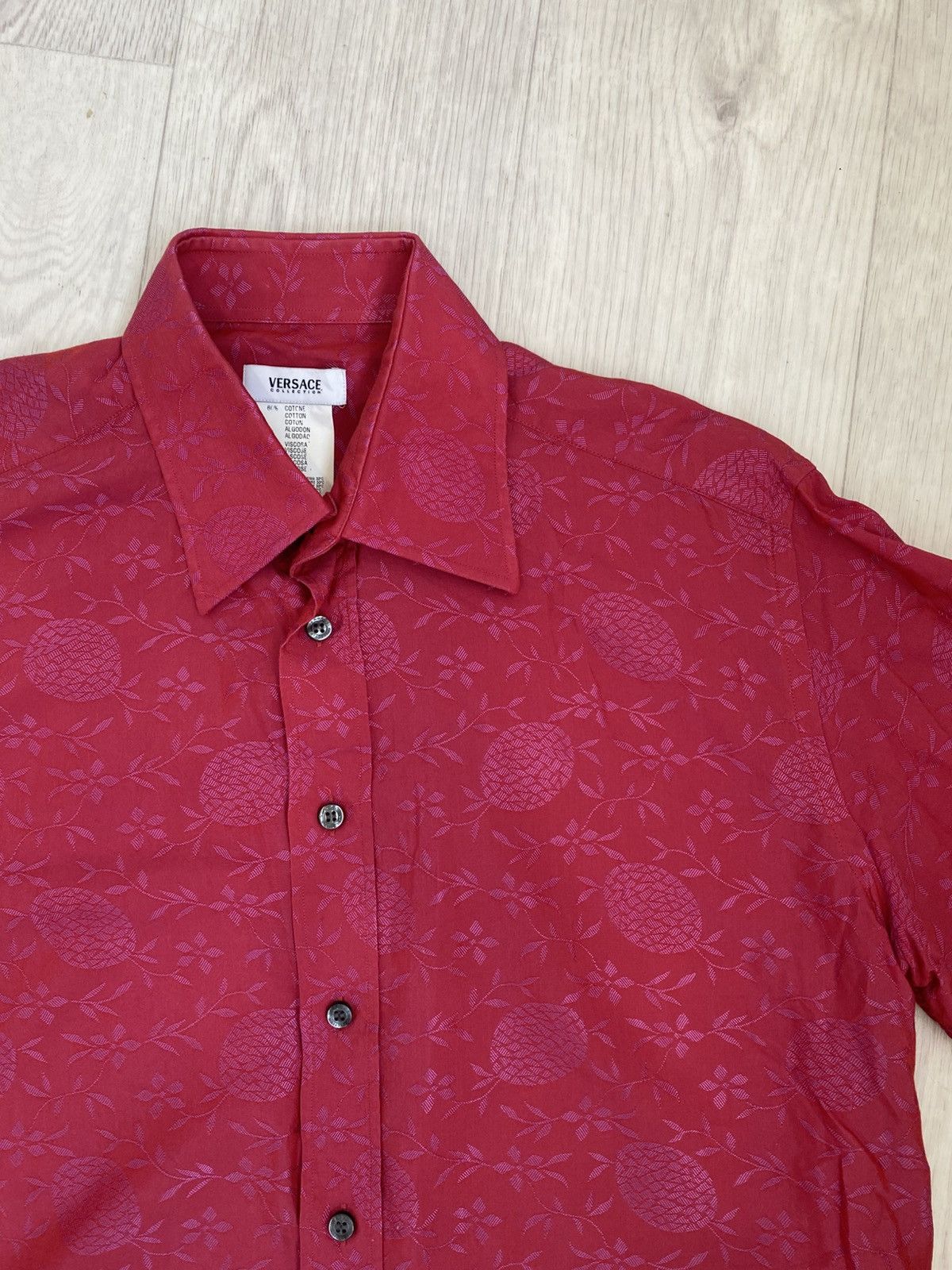 Versace × Vintage Versace Collection Red Jacquard ShirtPineapple 15 3/4 40 M-L Size US M / EU 48-50 / 2 - 2 Thumbnail