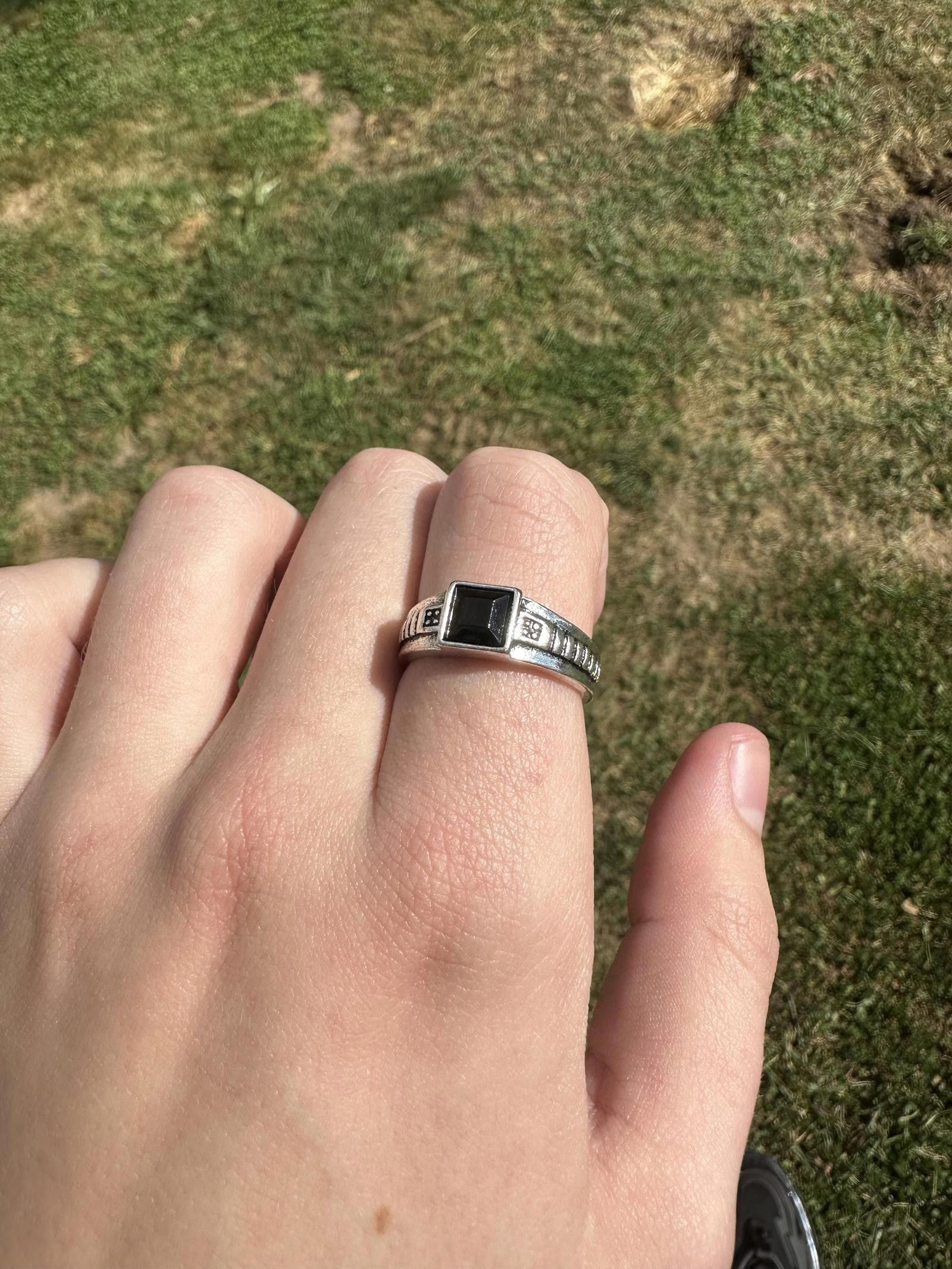 Jewelry Silver Black Enamel Signet Ring Size 9 Size ONE SIZE - 1 Thumbnail