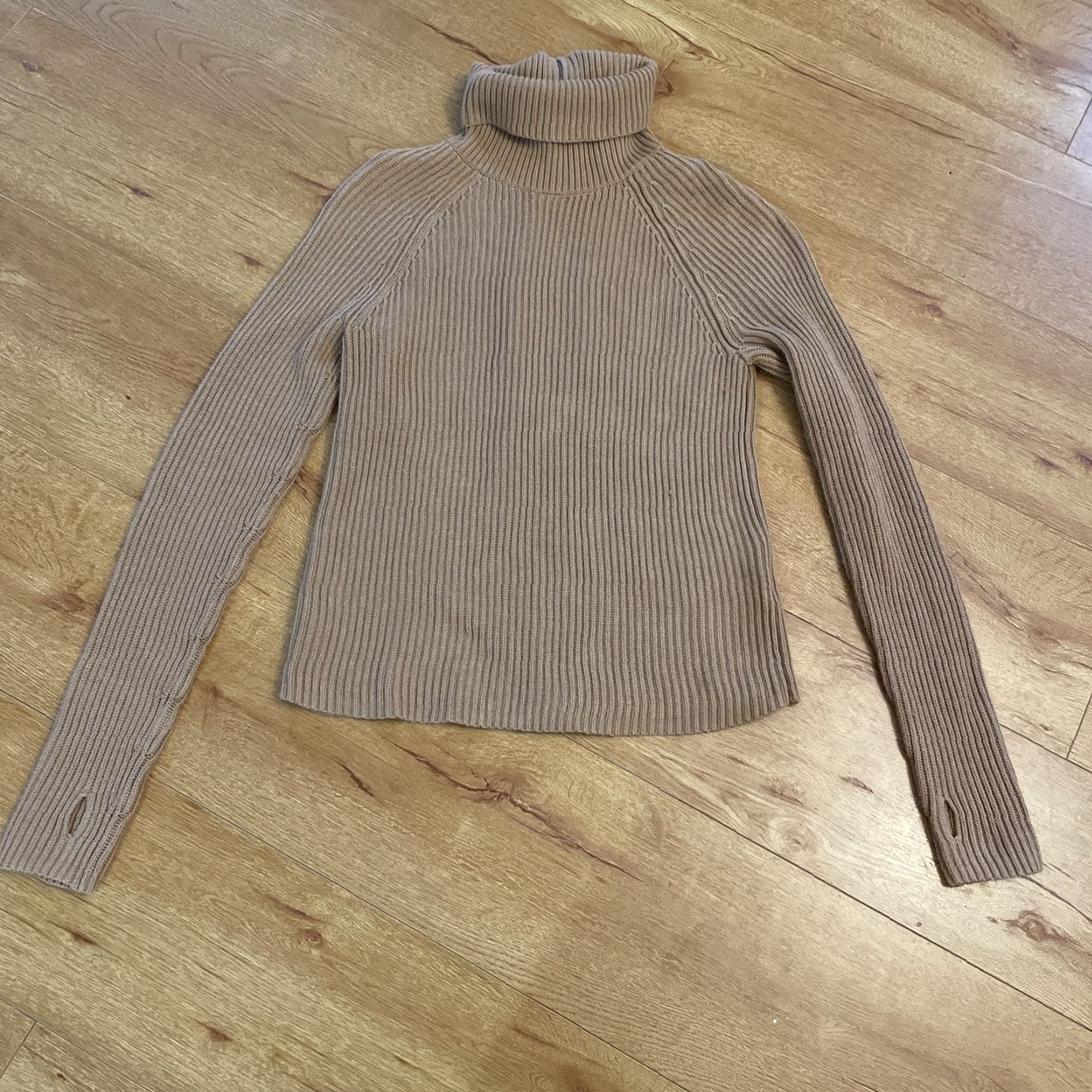 Vintage KaufmanFranco Collective Rib Knit Mixed Media Sweater Brown Back Zip M Thumb Women Regular Long Sleeve Turtleneck Work Knit Size M / US 6-8 / IT 42-44 - 2 Thumbnail