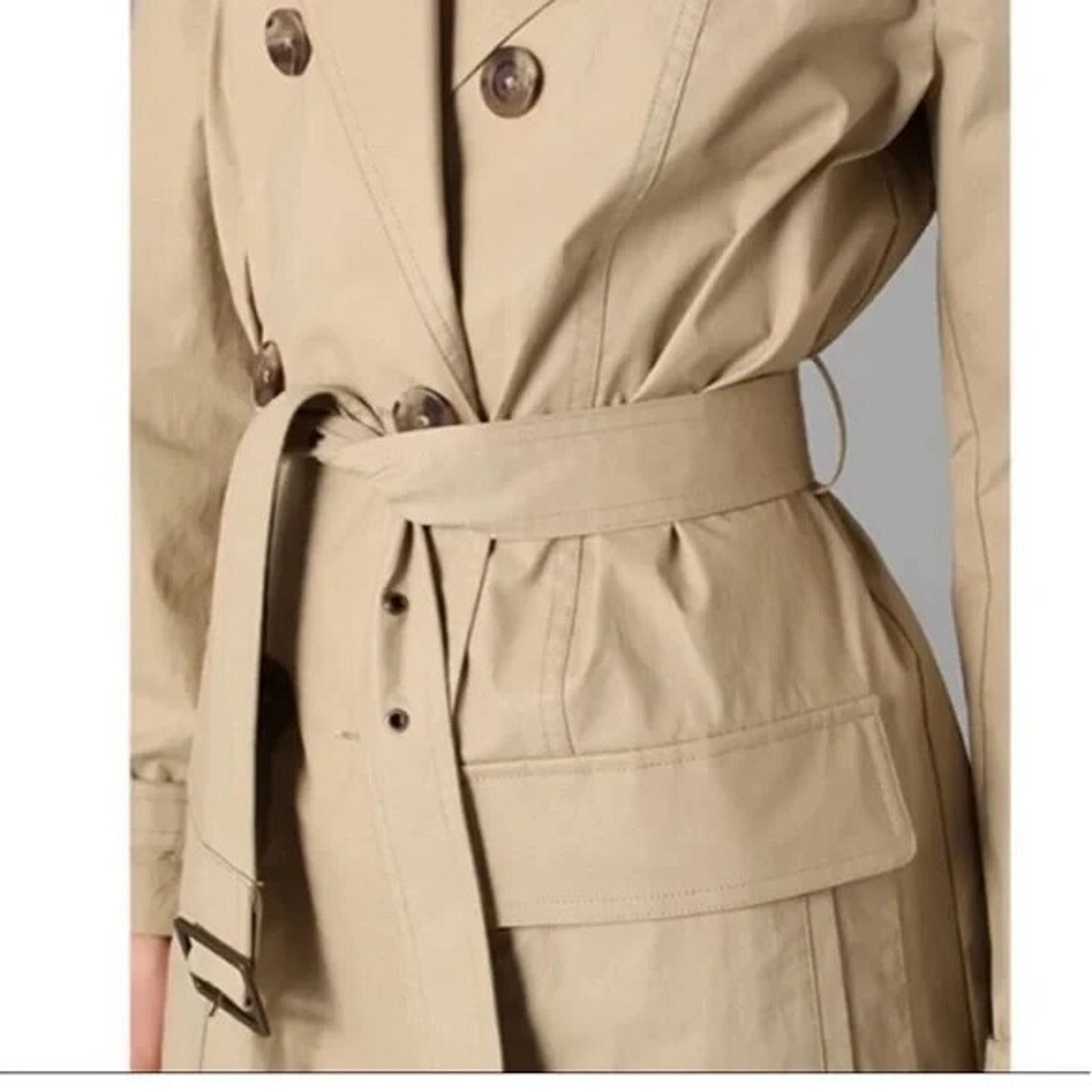 Vince Vince Designer Womens Tan Khaki Wax Belted Trench Coat Small Size S / US 4 / IT 40 - 3 Thumbnail