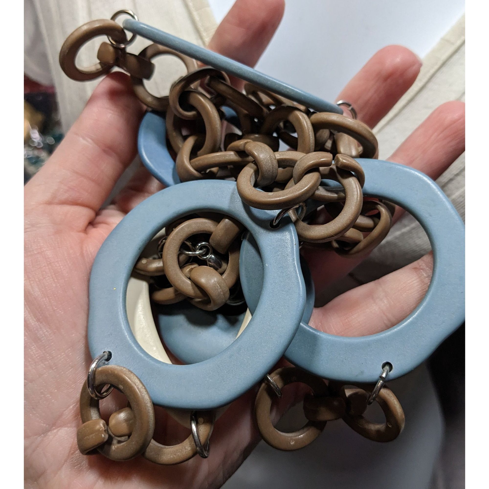 Other Retro Chunky Link Necklace With Large Blue & Beige Resin Geo Size ONE SIZE - 5 Thumbnail