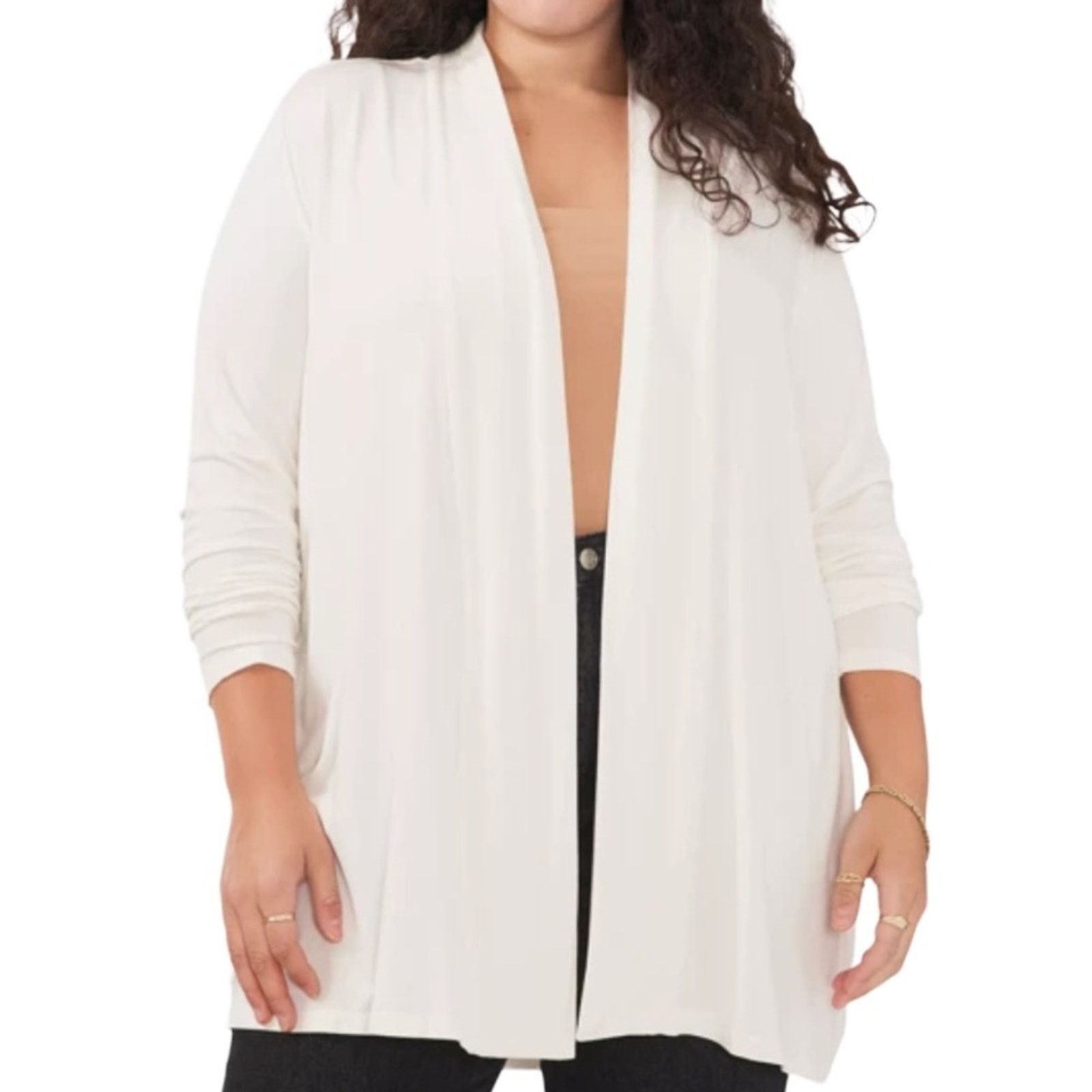 Vince Camuto Open-Front Long-Line Cardigan - Ivory Size 1X
