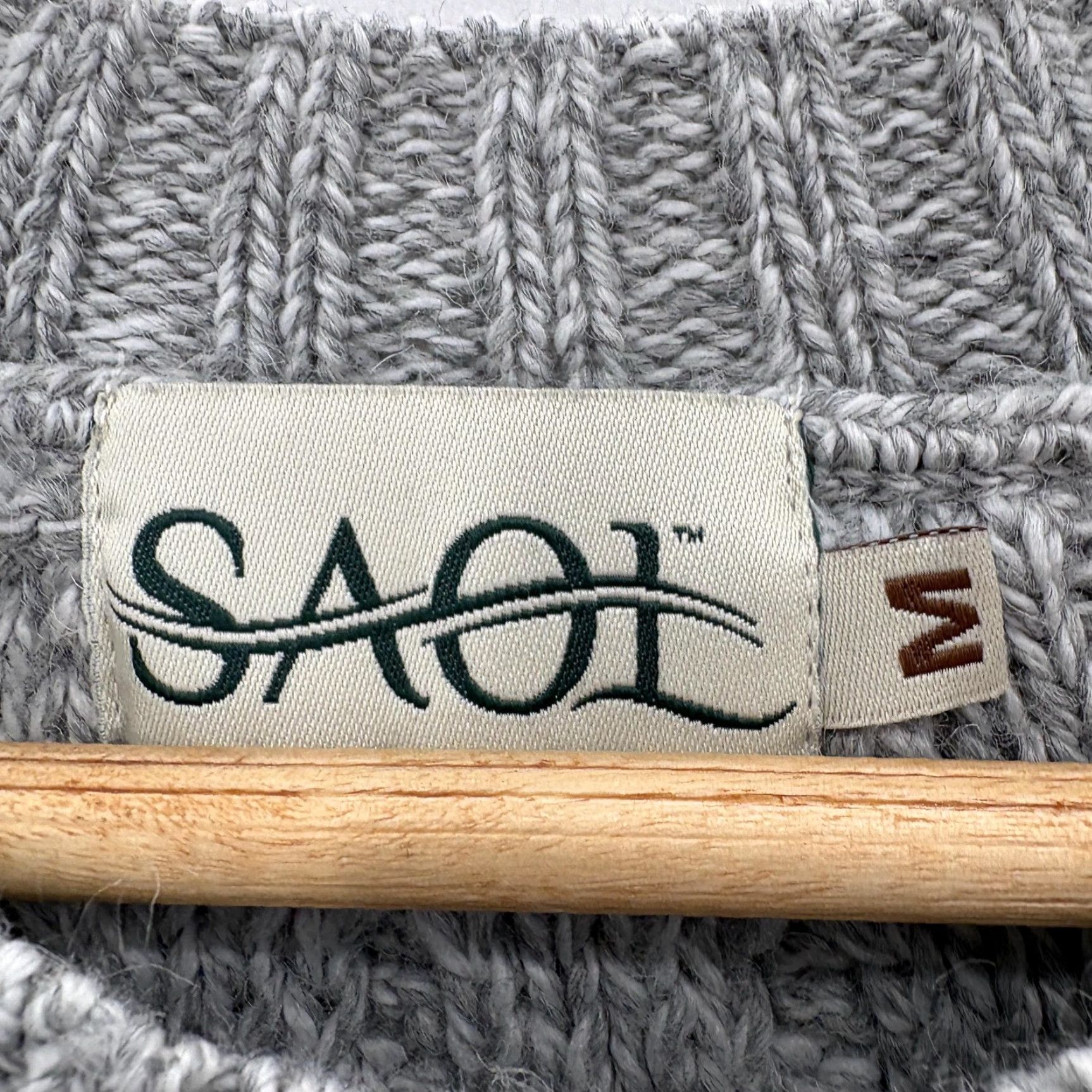 Vintage SAOL Sweater Womens Medium Gray Wool Blend Cable Knit Crewneck Fisherman Ireland Size M / US 6-8 / IT 42-44 - 4 Thumbnail