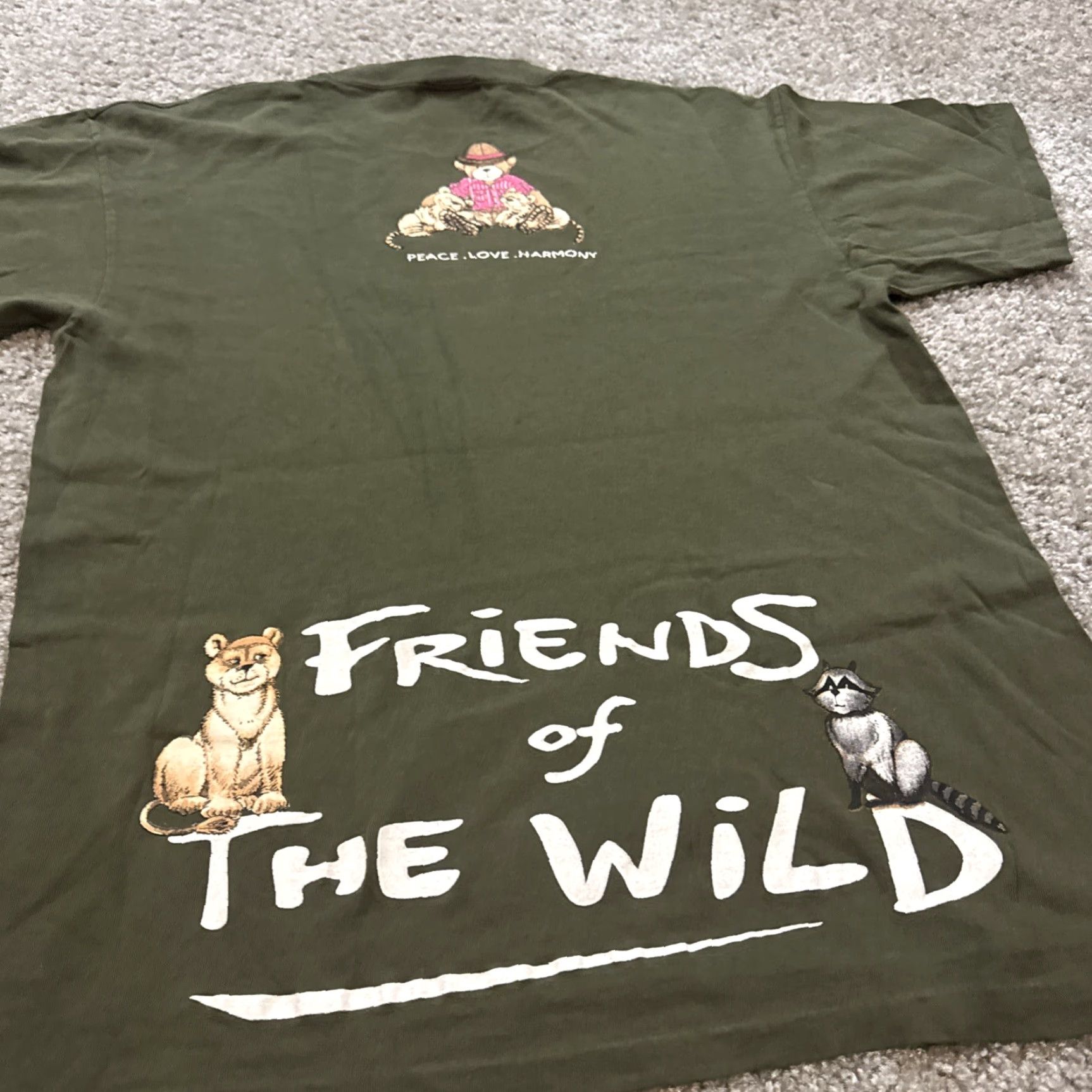 Vintage VINTAGE 90s Friends of The Wild Safari Animals Nature Earth Green Cute T-Shirt Large Men Green Nature Animals Friends T-Shirt Mens L Size US L / EU 52-54 / 3 - 7 Thumbnail
