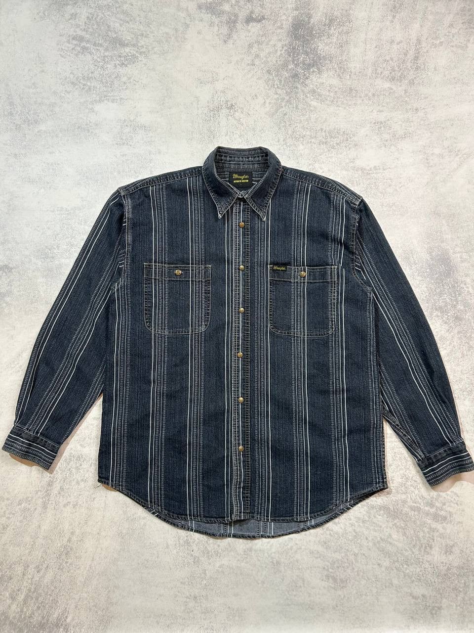 Wrangler Vintage Wrangler Authentic Western Stripe Denim Shirt Size US L / EU 52-54 / 3 - 1 Thumbnail