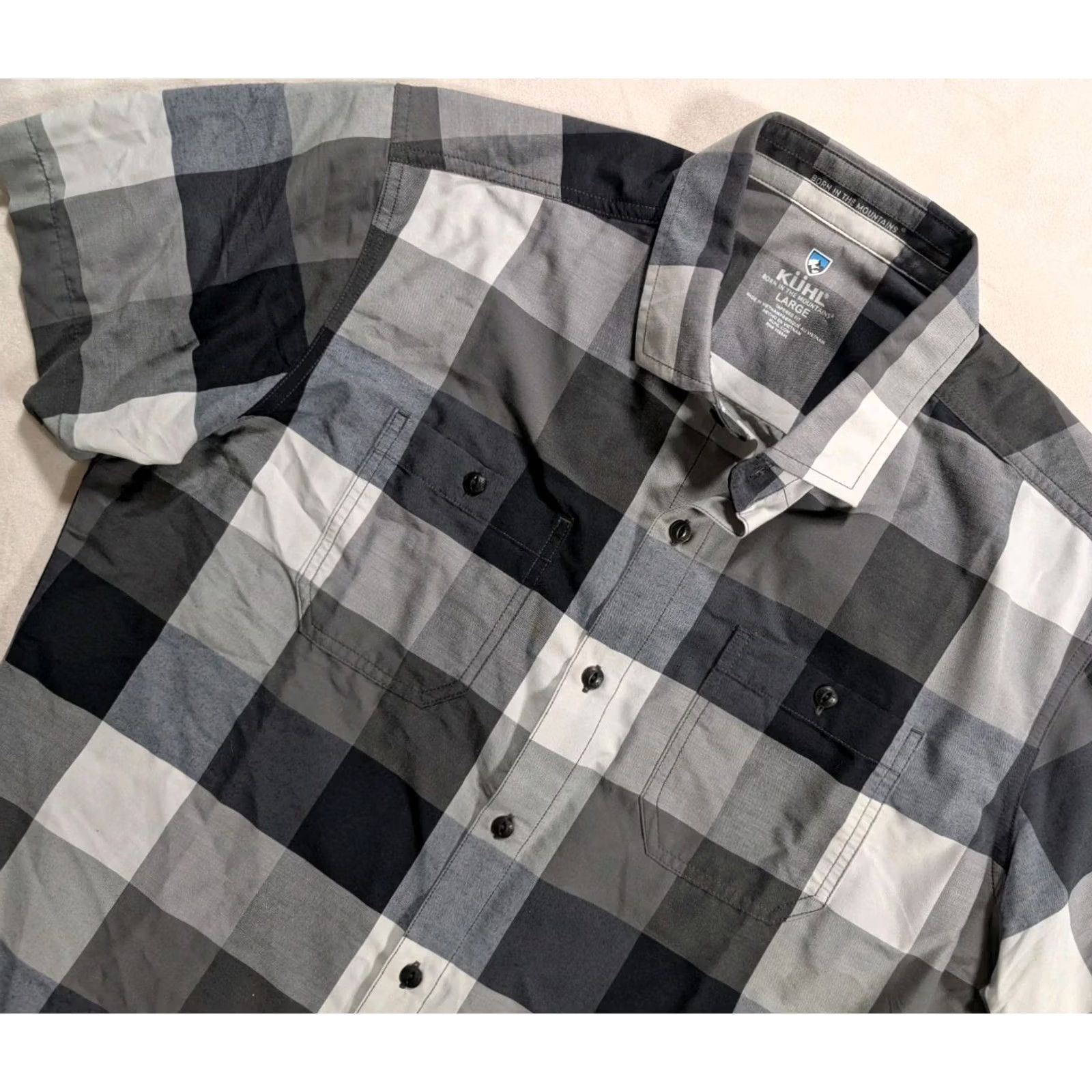 Vintage Kuhl Plaid Short Sleeve Button Front Outdoor Gray Men's Large Size US 33 - 2 Thumbnail