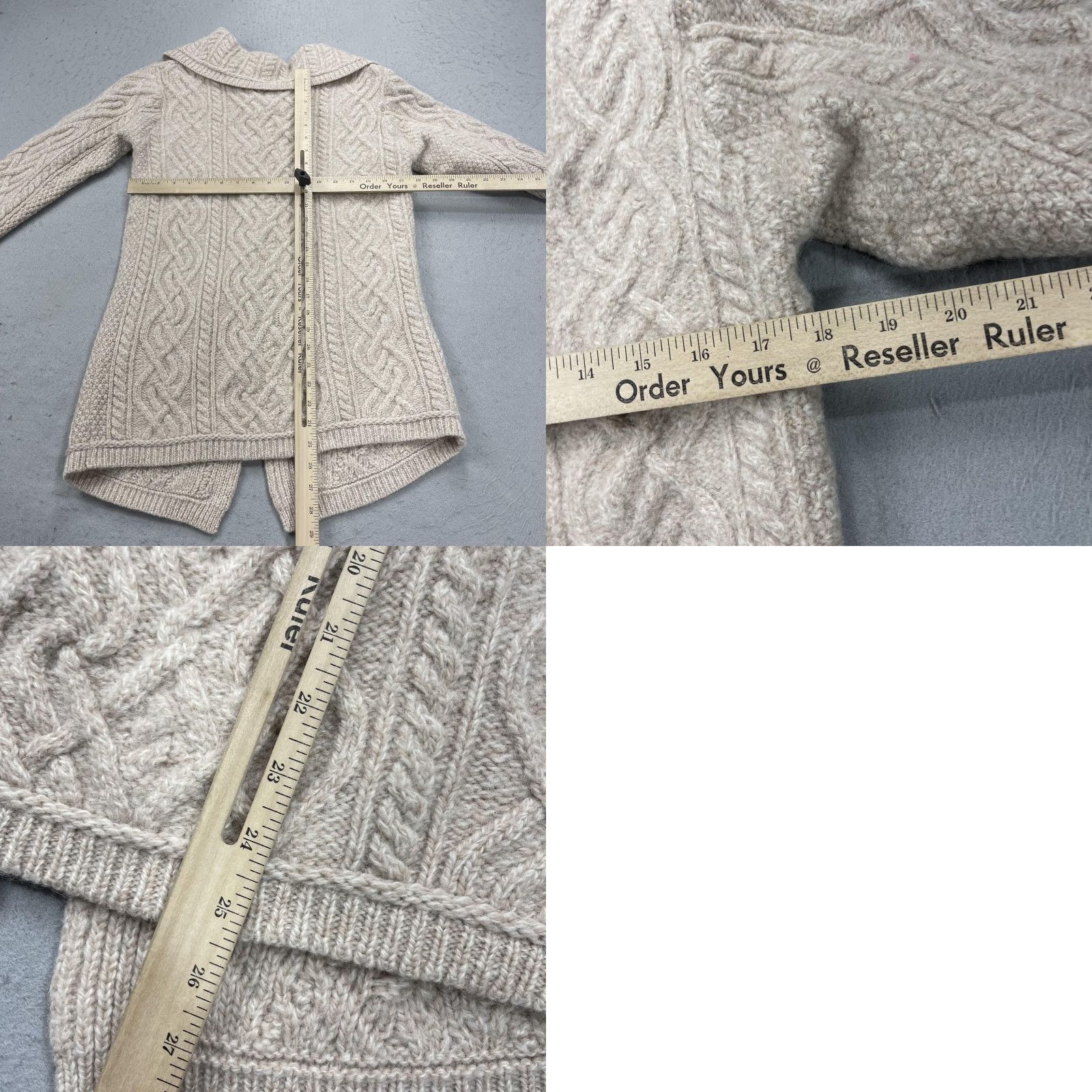 Vintage Aran Mor Sweater Cardigan Wool White Womens M Merino Cable Knit Front Pockets Ireland Winter Medium Size M / US 6-8 / IT 42-44 - 8 Thumbnail