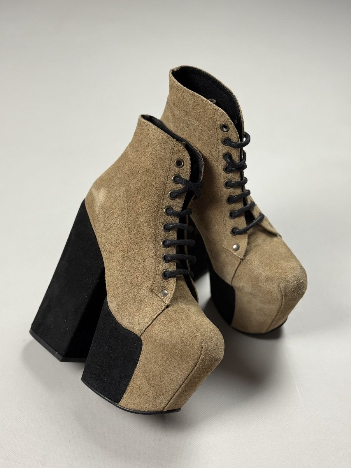 Jeffrey Campbell Avant-Garde Suede Block Heeled Platform Boots Shoes Size US 7 / IT 37 - 24 Thumbnail