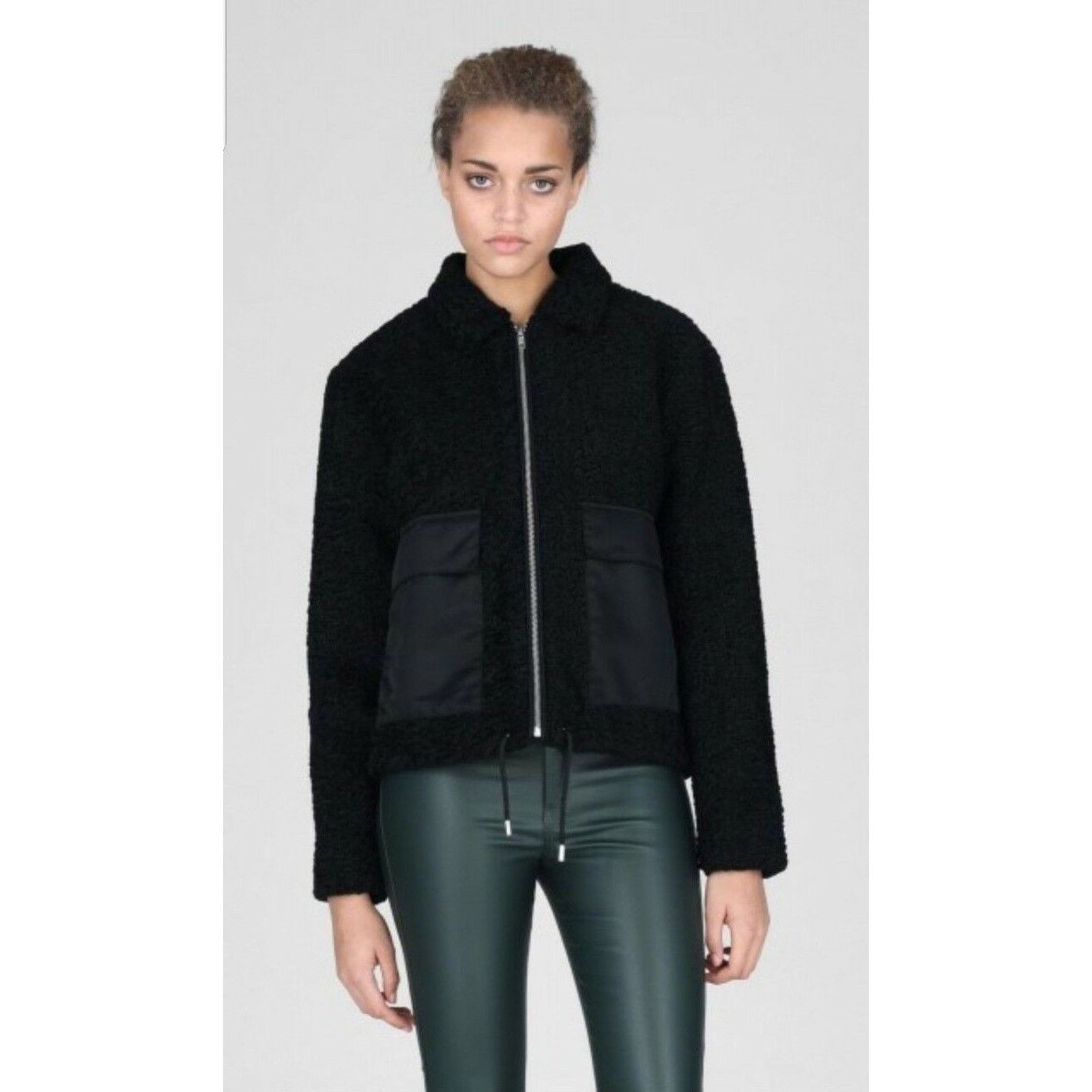 Dr. Denim New Dr Denim Emlin Box Crop Faux Shearling Jacket Black Size S / US 4 / IT 40 - 4 Thumbnail