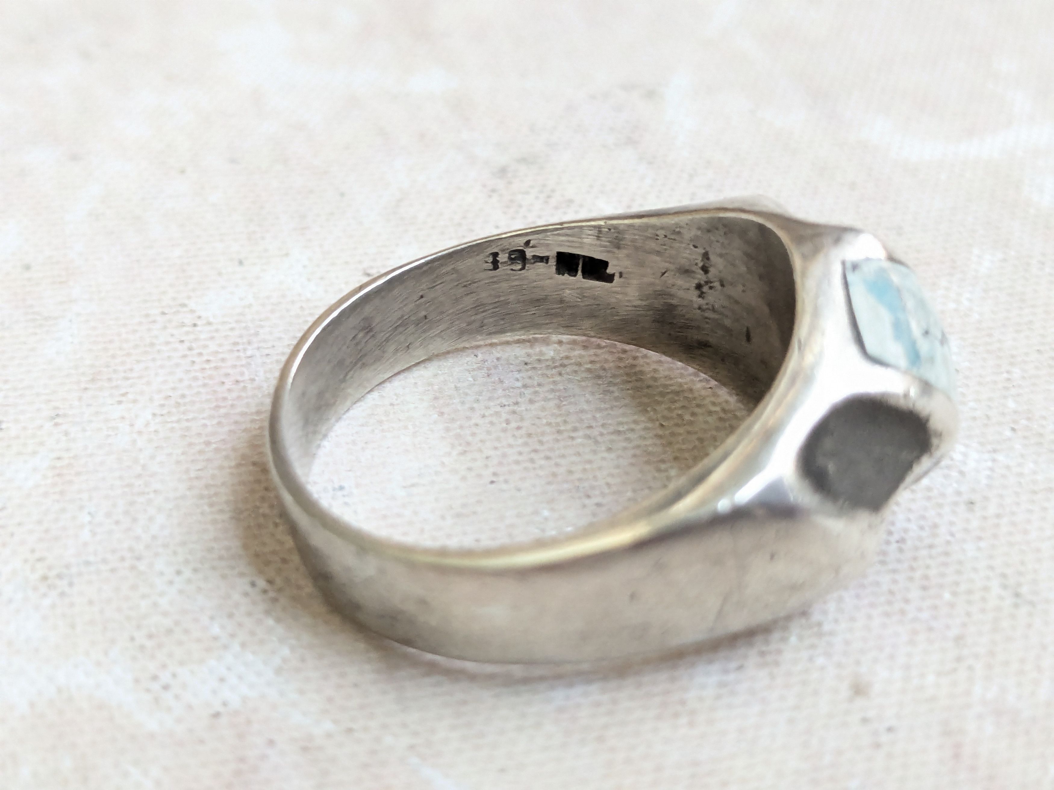 Sterling Silver Vintage Sterling Silver Ring Turquoise Taxco Inlay 12 Size ONE SIZE - 7 Thumbnail